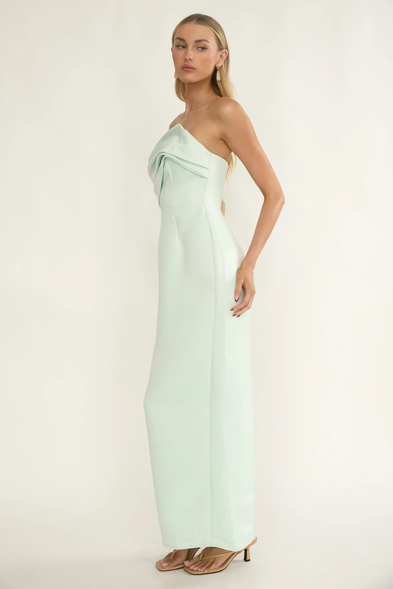 Fleur Sky Strapless Pleat Bust Maxi Dress Mint - luluinthesky