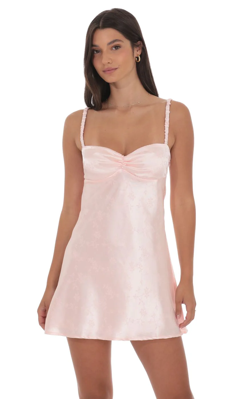 Jacquard Babydoll Dress in Baby Pink - luluinthesky