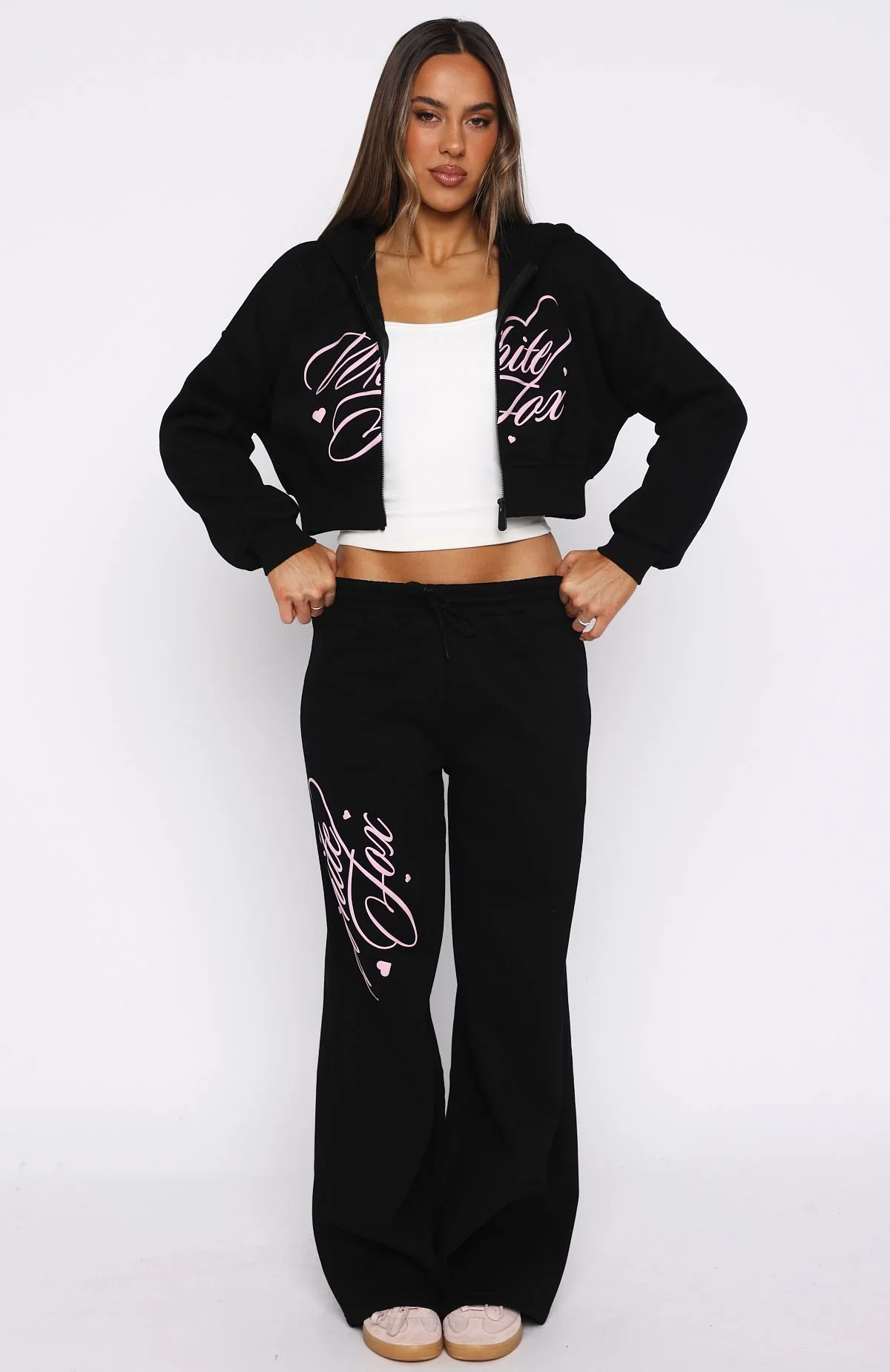 Love You Regardless Cropped Zip Front Hoodie Black - luluinthesky