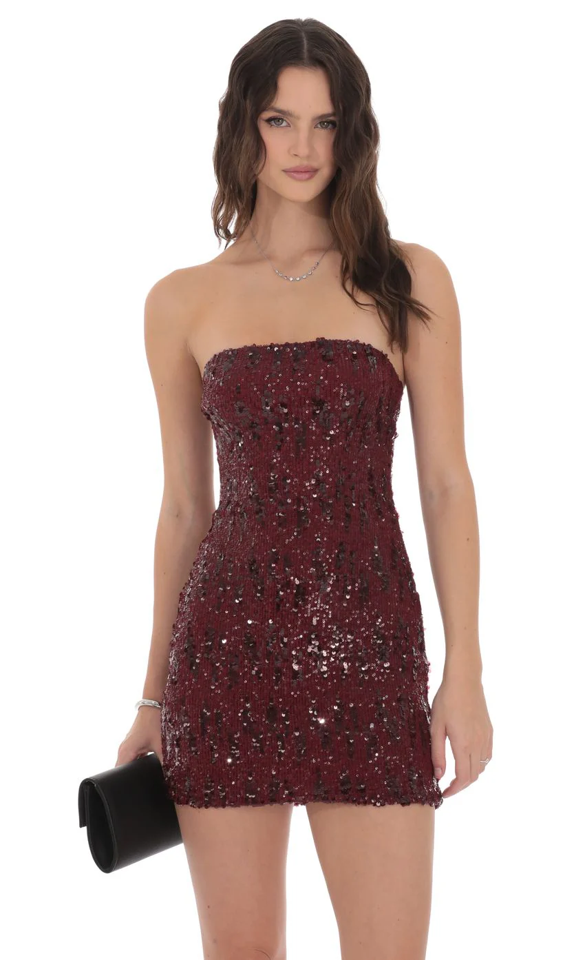 Two-Toned Sequin Bodycon Dress in Burgundy - luluinthesky
