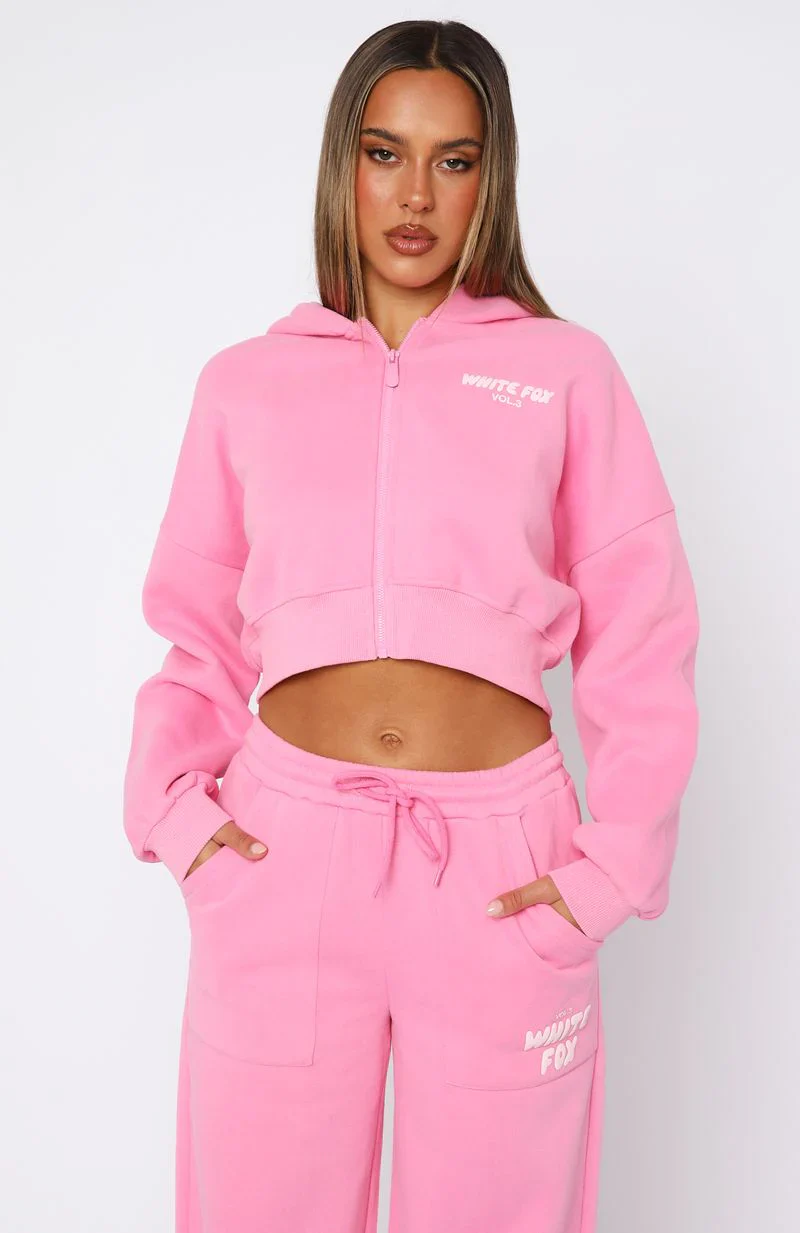 Offstage Cropped Zip Hoodie Bubblegum - luluinthesky