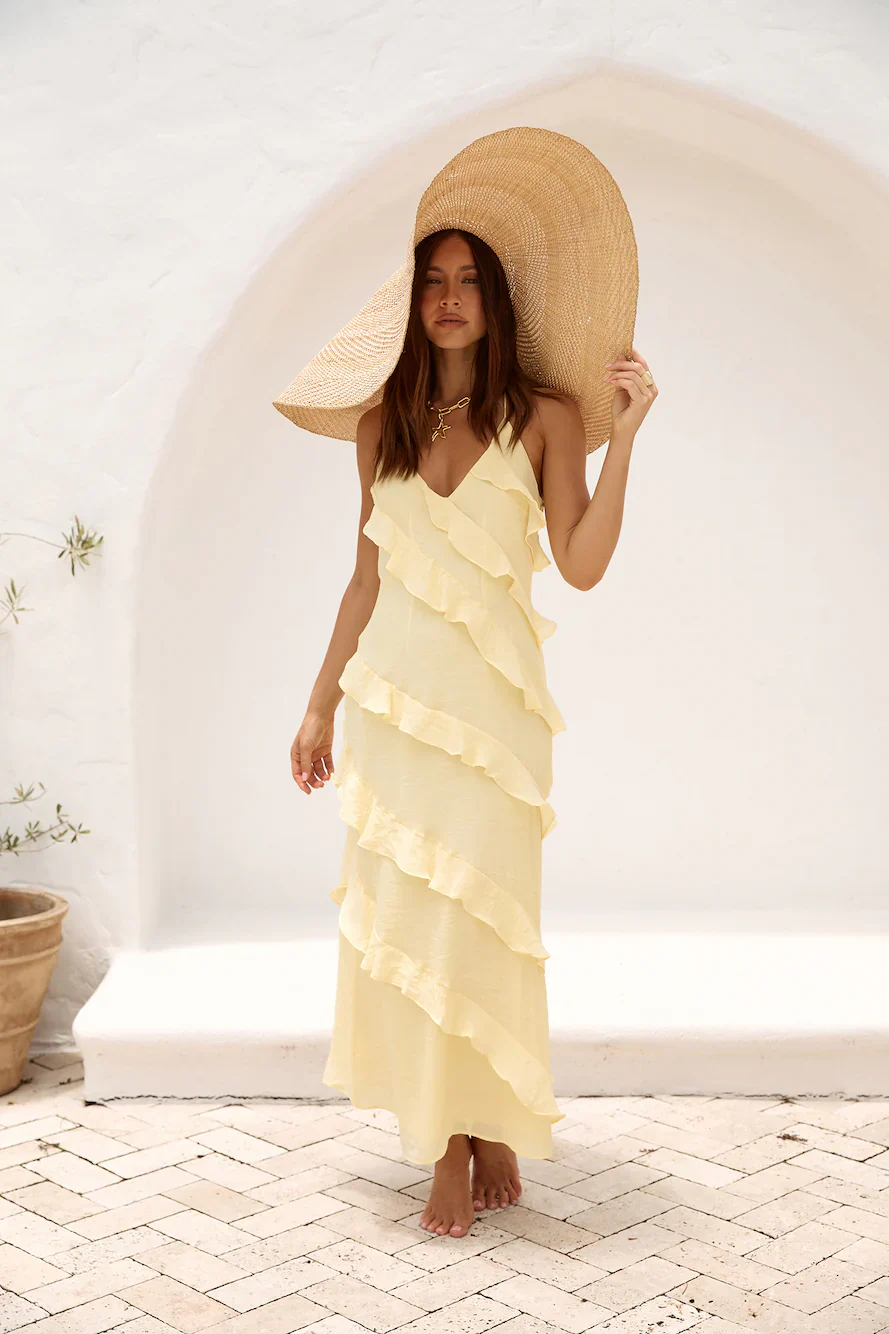 Ethereal Energy Halter Maxi Dress Yellow - luluinthesky