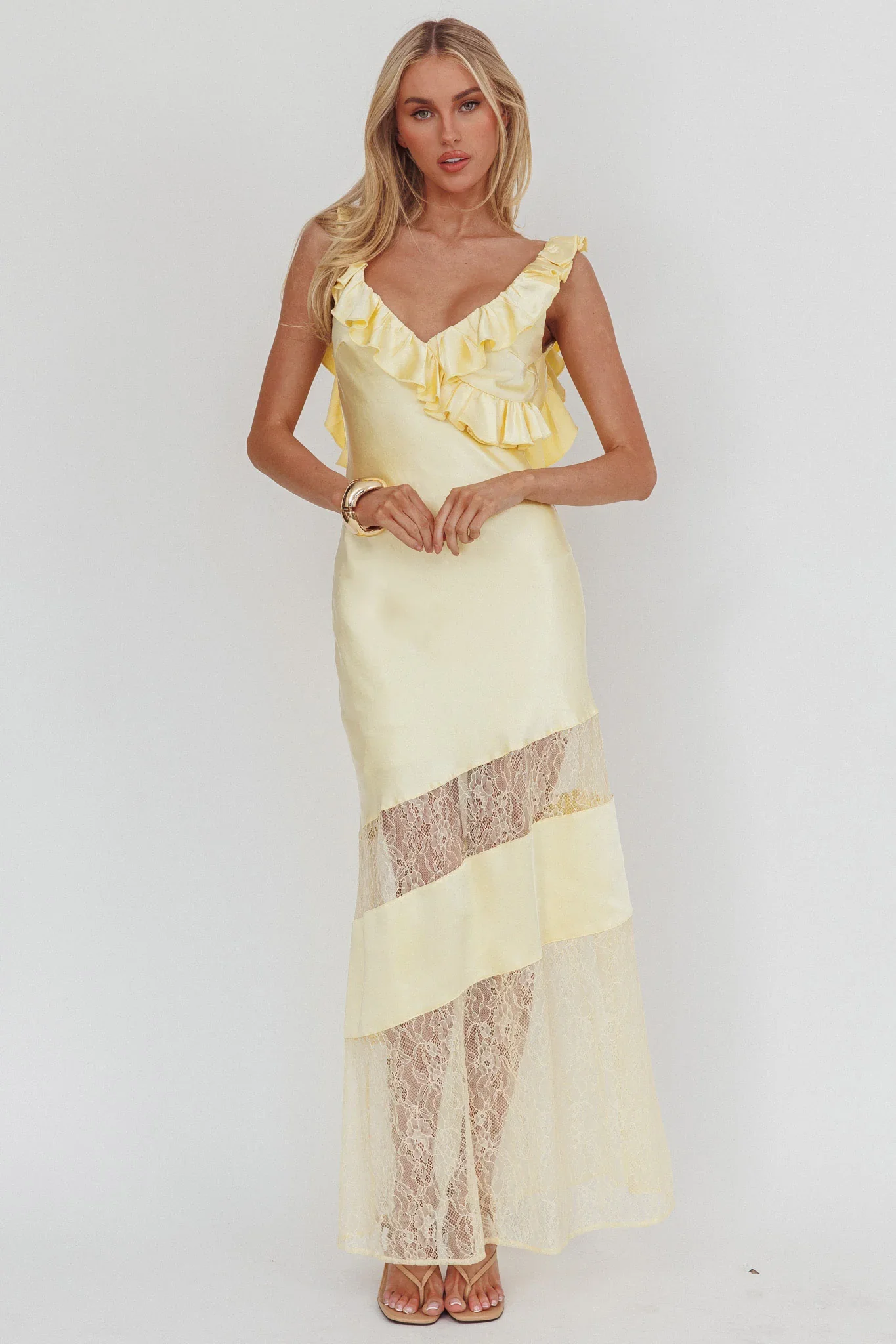 Alba Frill & Lace Trim Maxi Dress Butter - luluinthesky