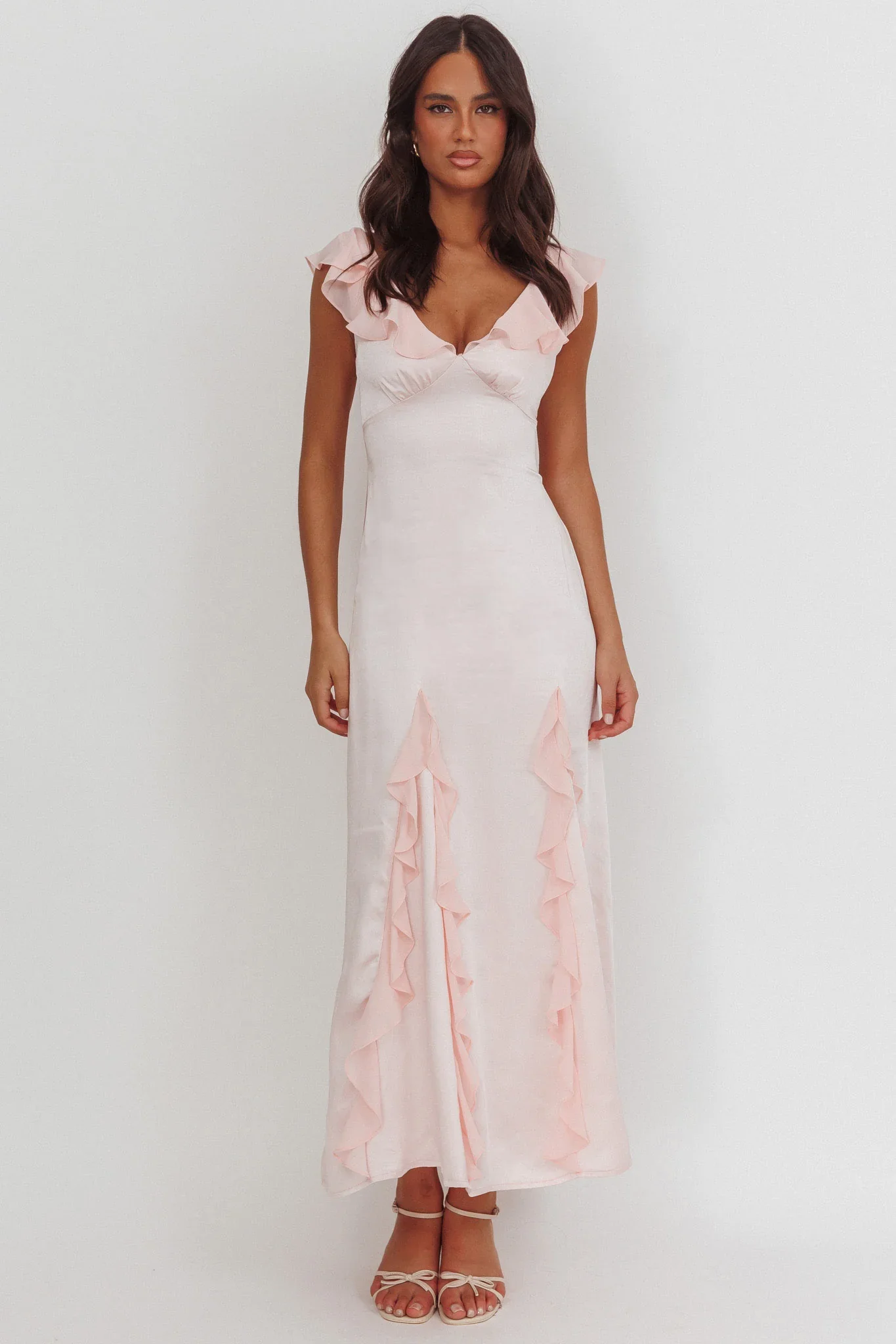 Zerai Ruffle Trimmed Maxi Dress Pink - luluinthesky
