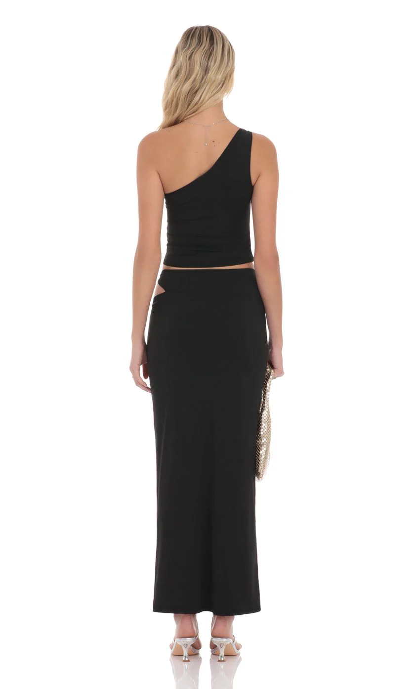 Cutout Embellished Maxi Skirt in Black - luluinthesky