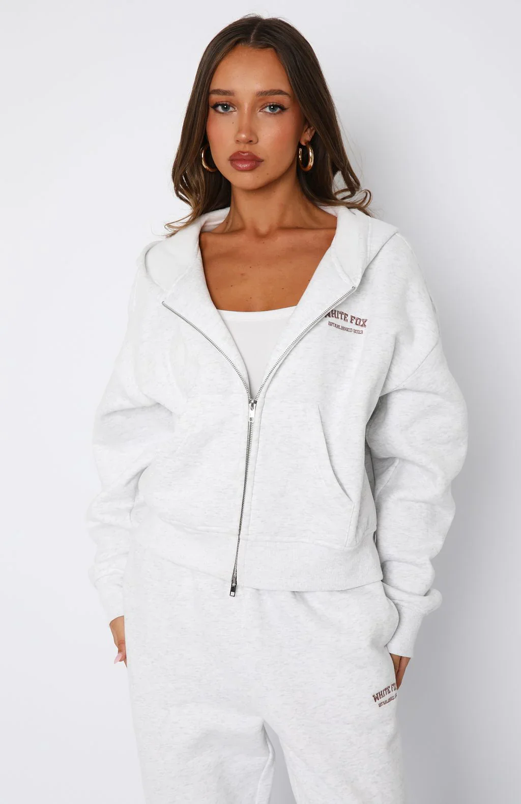 Can't Miss It Boxy Zip Front Hoodie Grey Marle/Rose Gold - luluinthesky