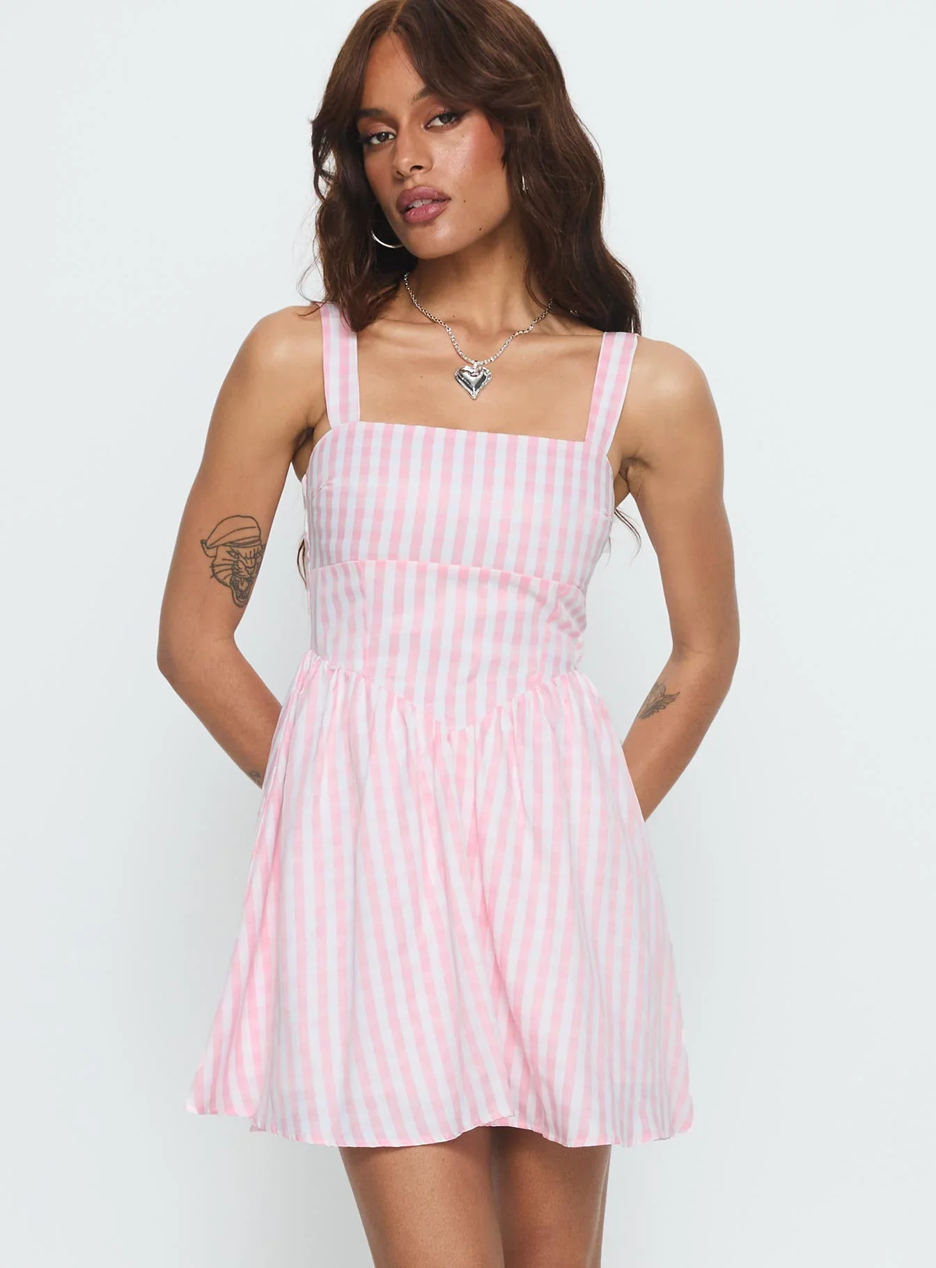 Yoselyn Pleat Mini Dress Pink Check - luluinthesky
