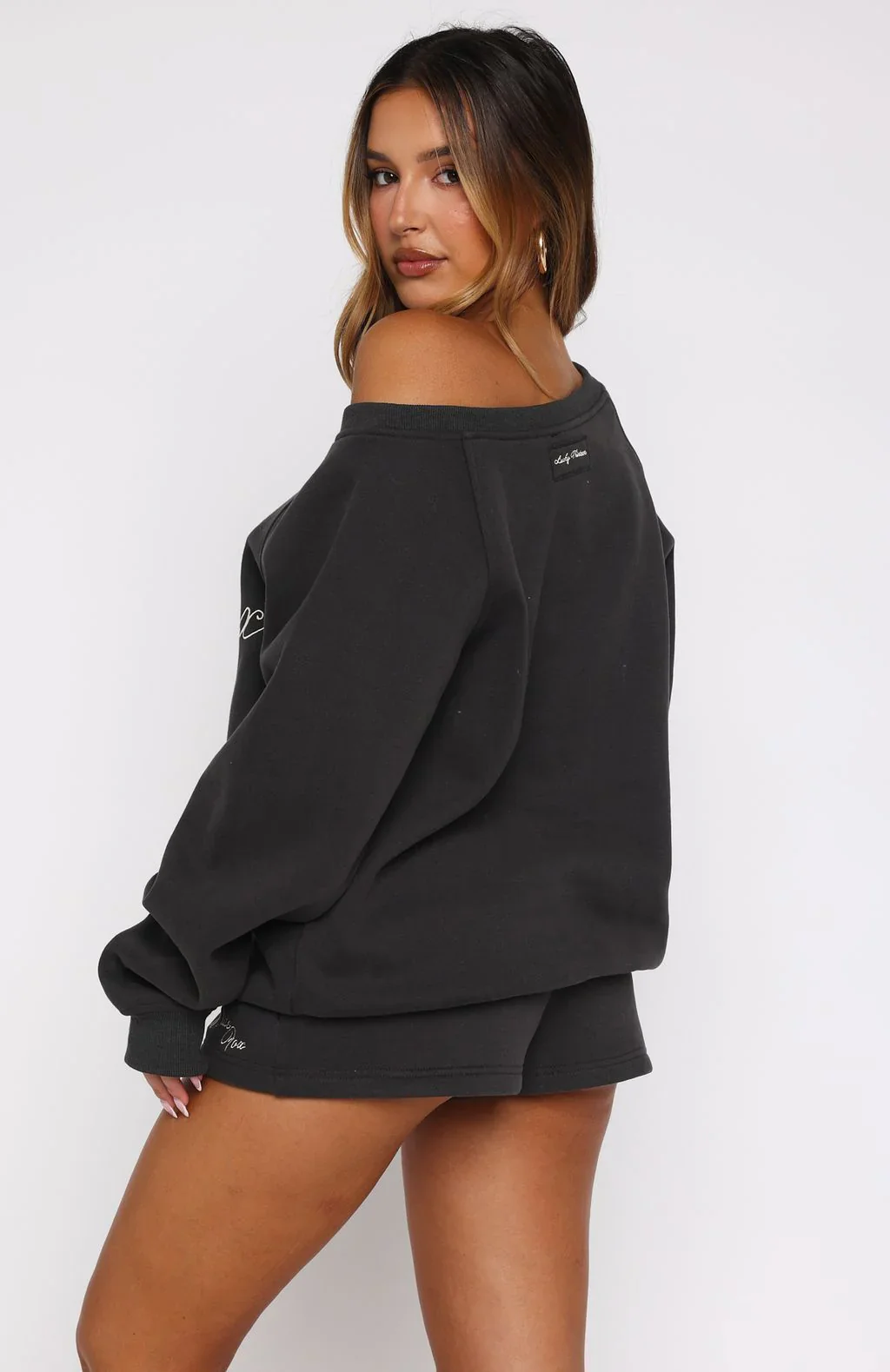 Lucky Thirteen Elsa Off Shoulder Sweater Charcoal - luluinthesky