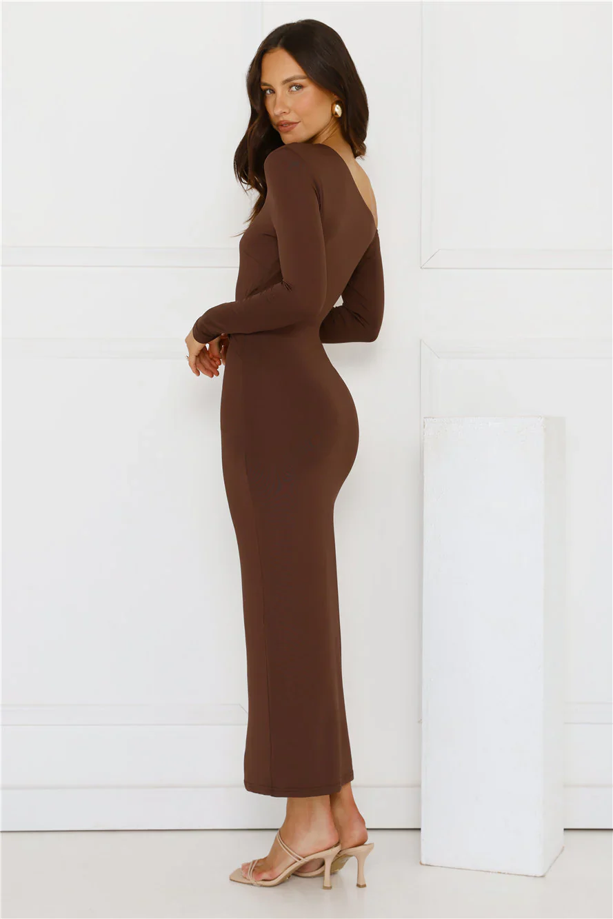 Looks That Talk Off Shoulder Maxi Dress Brown - luluinthesky