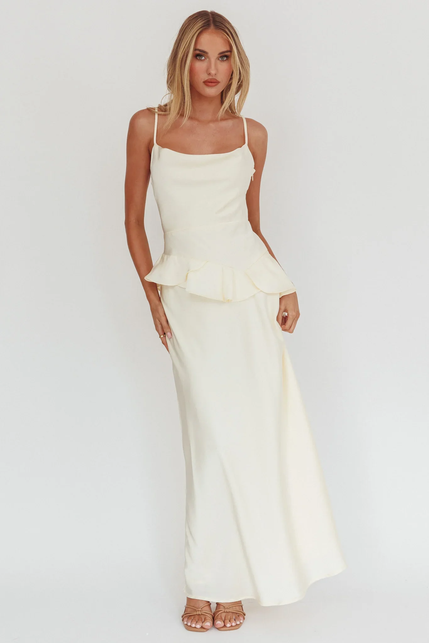 Jerica Ruffle Waist Maxi Dress Butter - luluinthesky