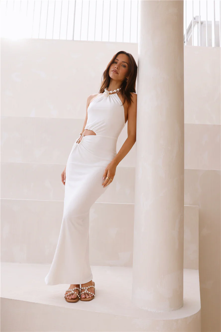 South Of France Halter Maxi Dress White - luluinthesky