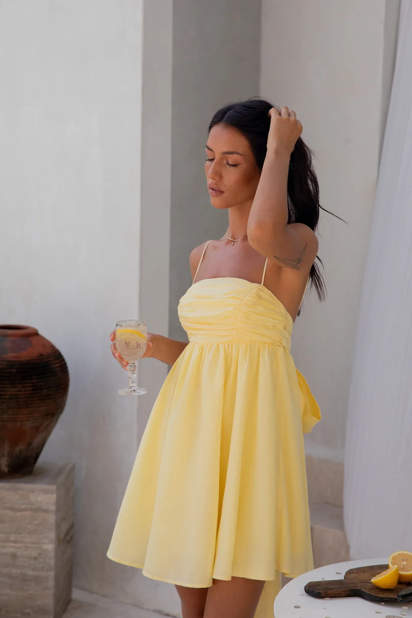 Midnight Charm Mini Dress Yellow - luluinthesky