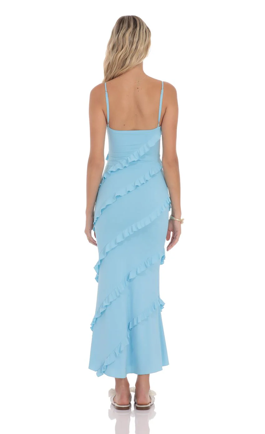 Ruffle V-Neck Maxi Dress in Sky Blue - luluinthesky