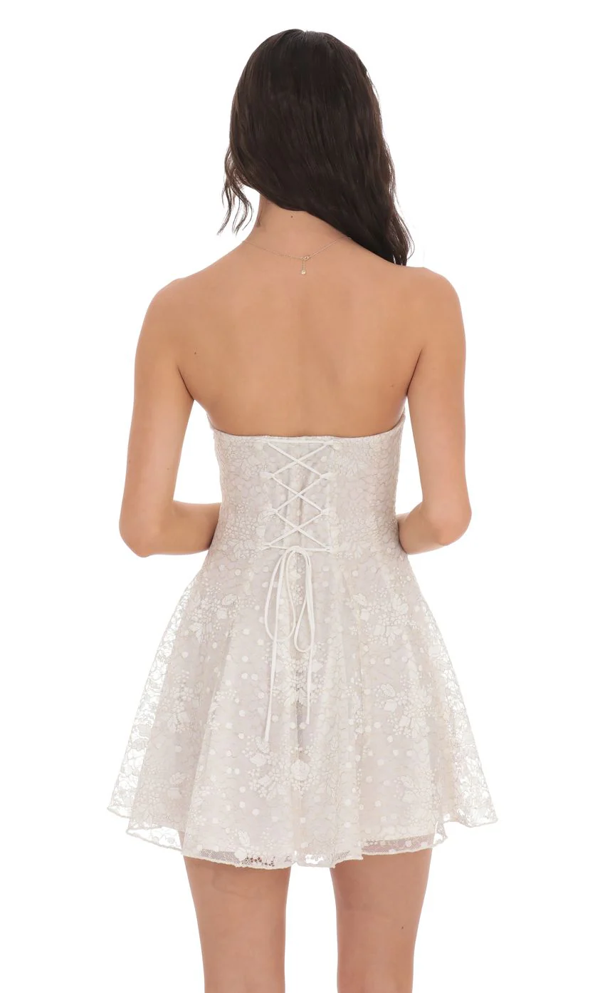 Gold Thread Strapless Fit and Flare Dress in Ivory - luluinthesky