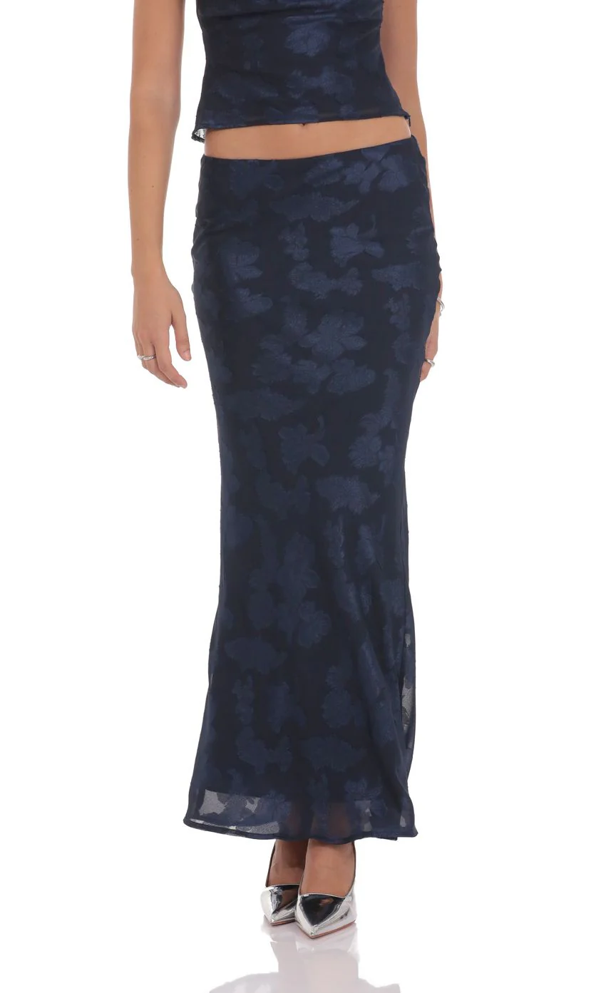Burnout Floral Maxi Skirt in Navy - luluinthesky