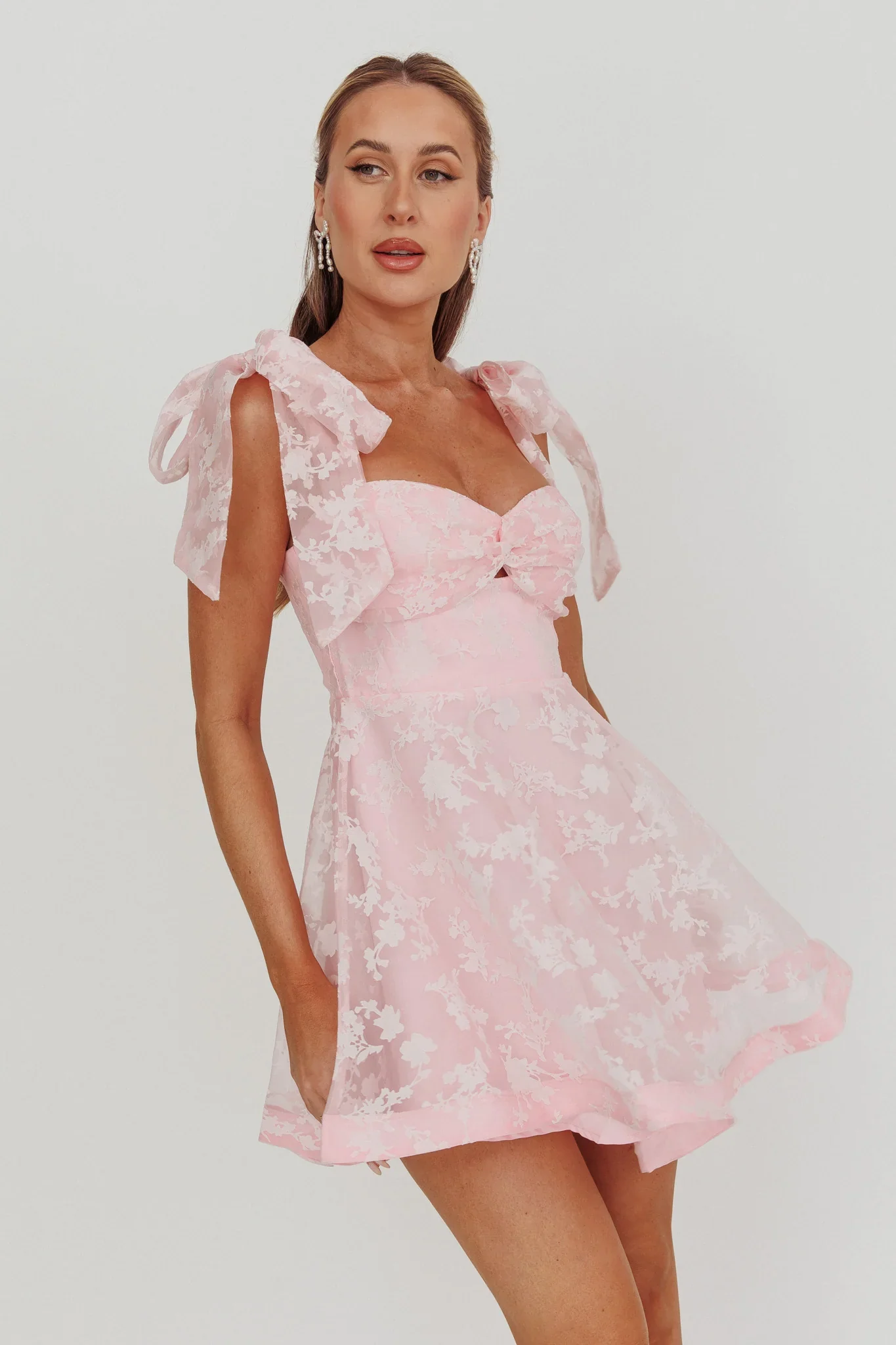 Oliana Tied Shoulders Keyhole Mini Dress Blush - luluinthesky