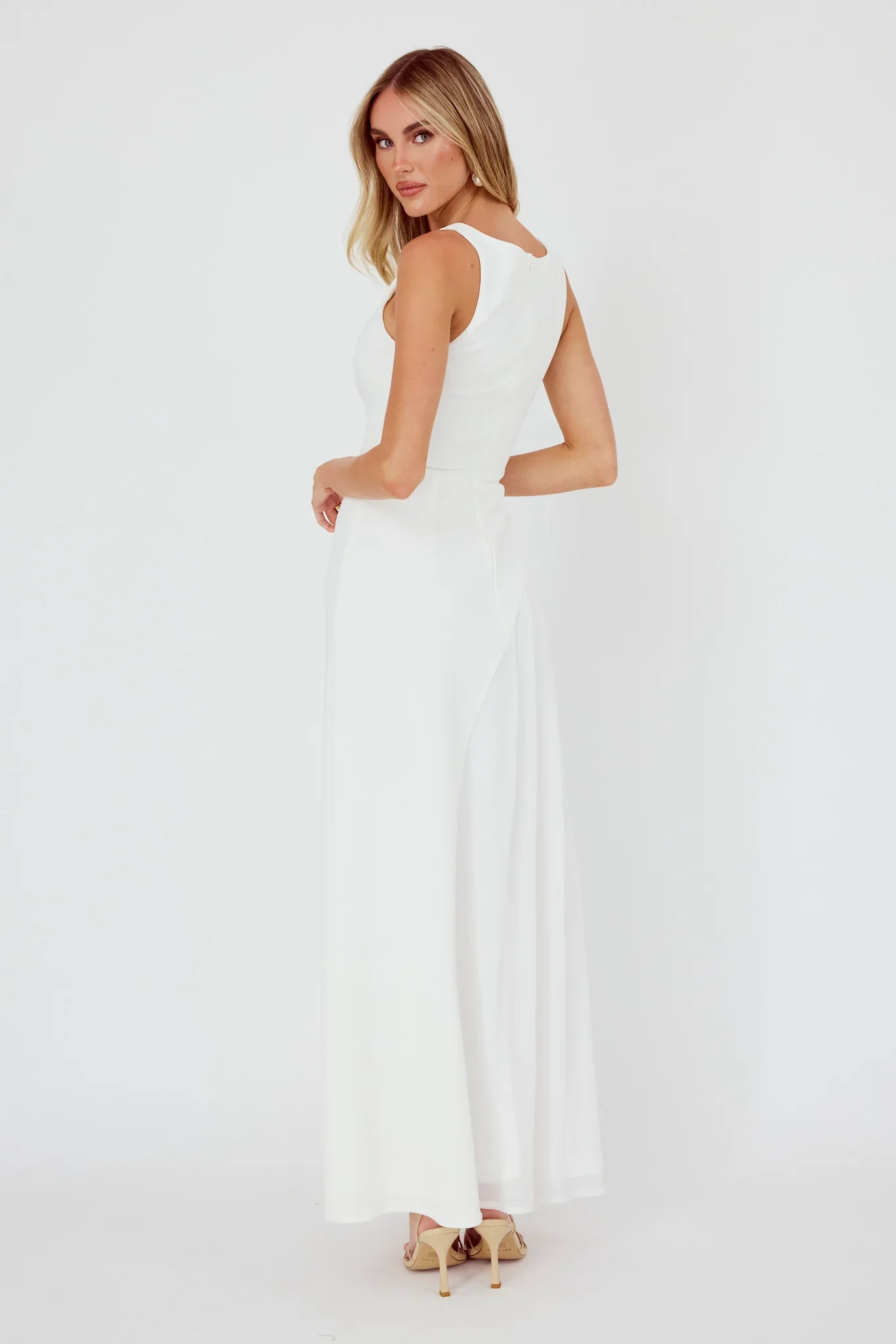 Ibis Pleat Detail Maxi Dress Off White - luluinthesky