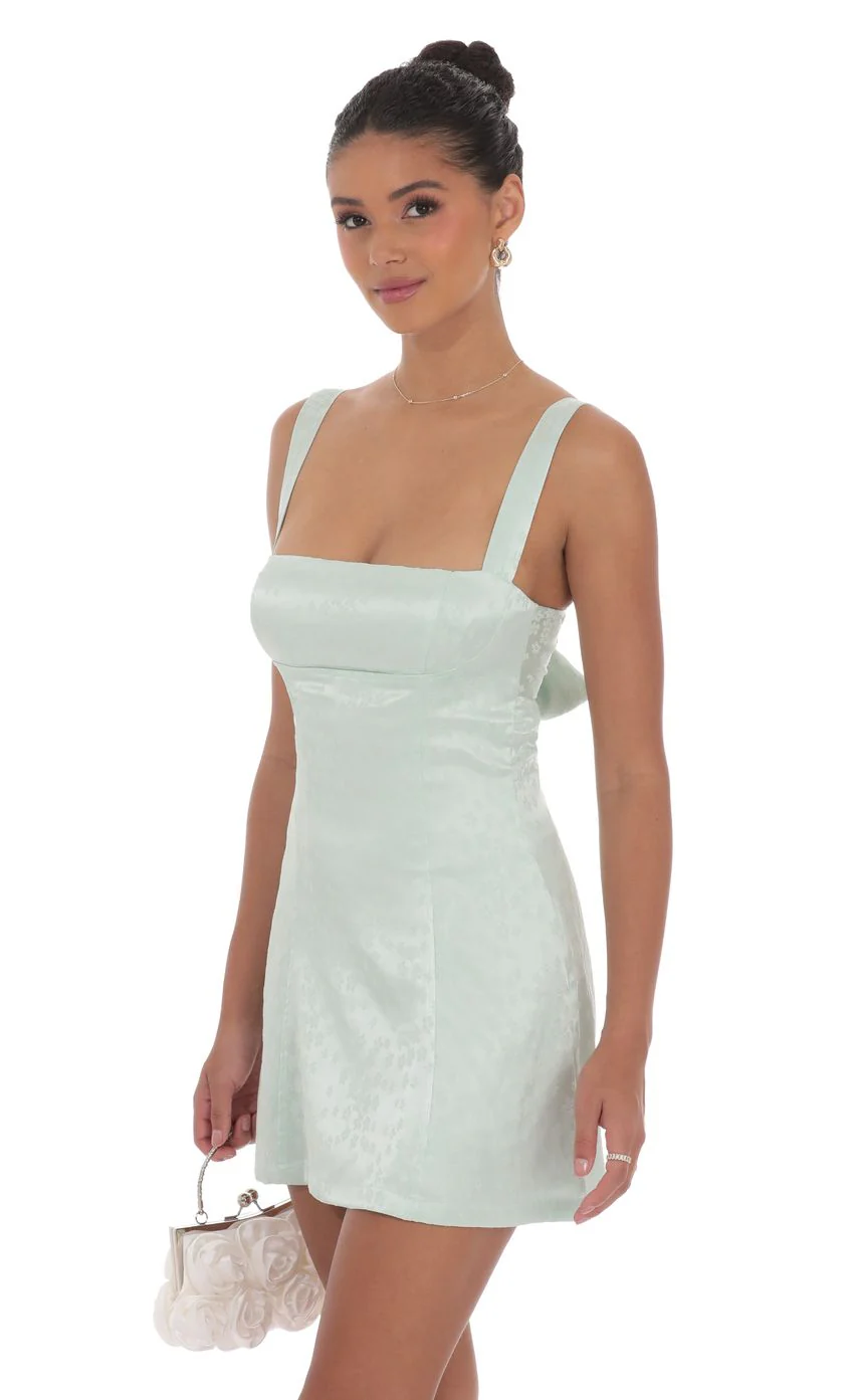 Jacquard Back Bow Bodycon Dress in Mint Green - luluinthesky