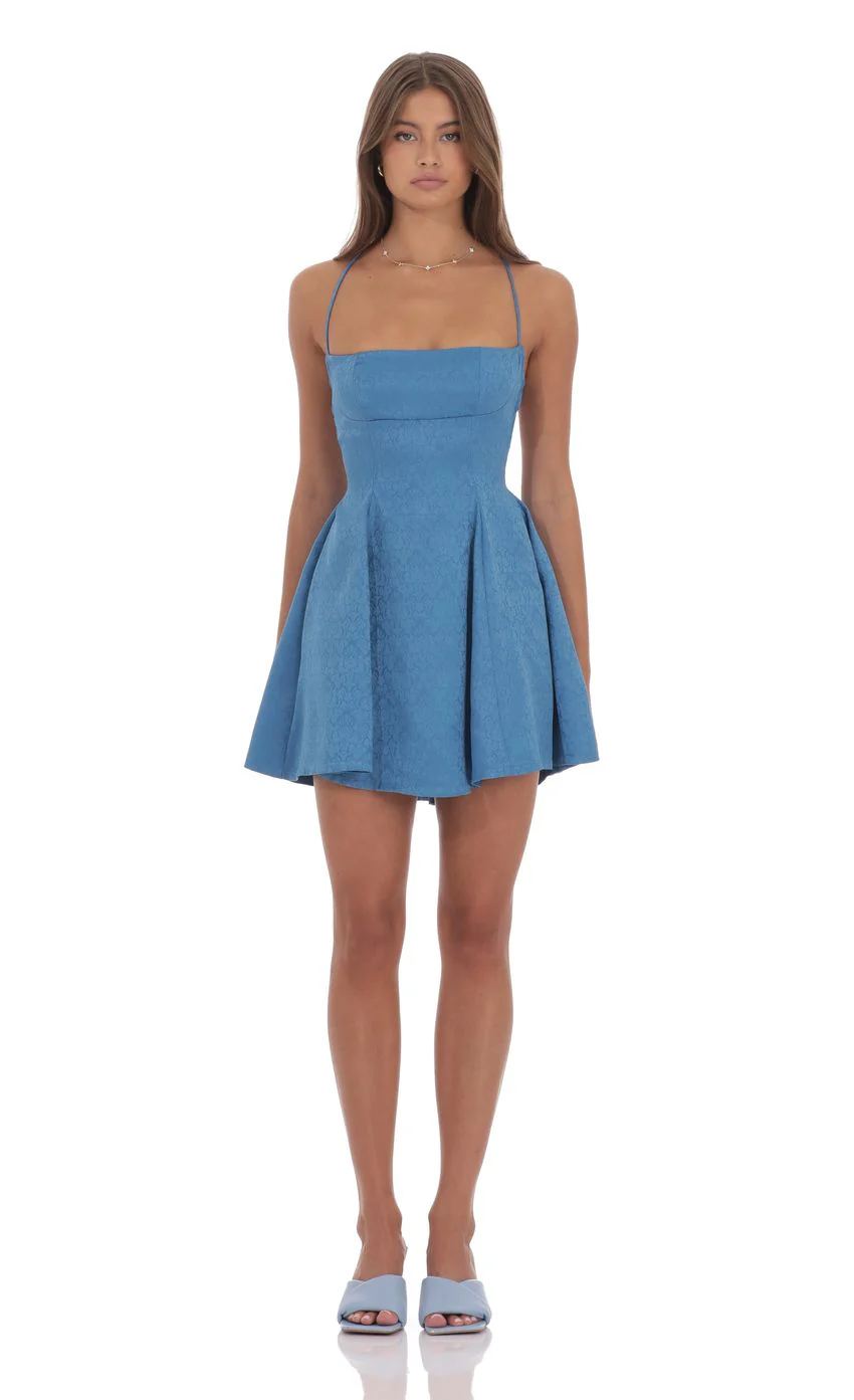 Jacquard Fit and Flare Dress in Blue - luluinthesky
