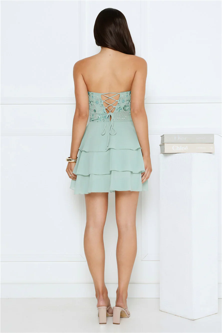 Glitter Grid Strapless Sequin Mini Dress Sage - luluinthesky