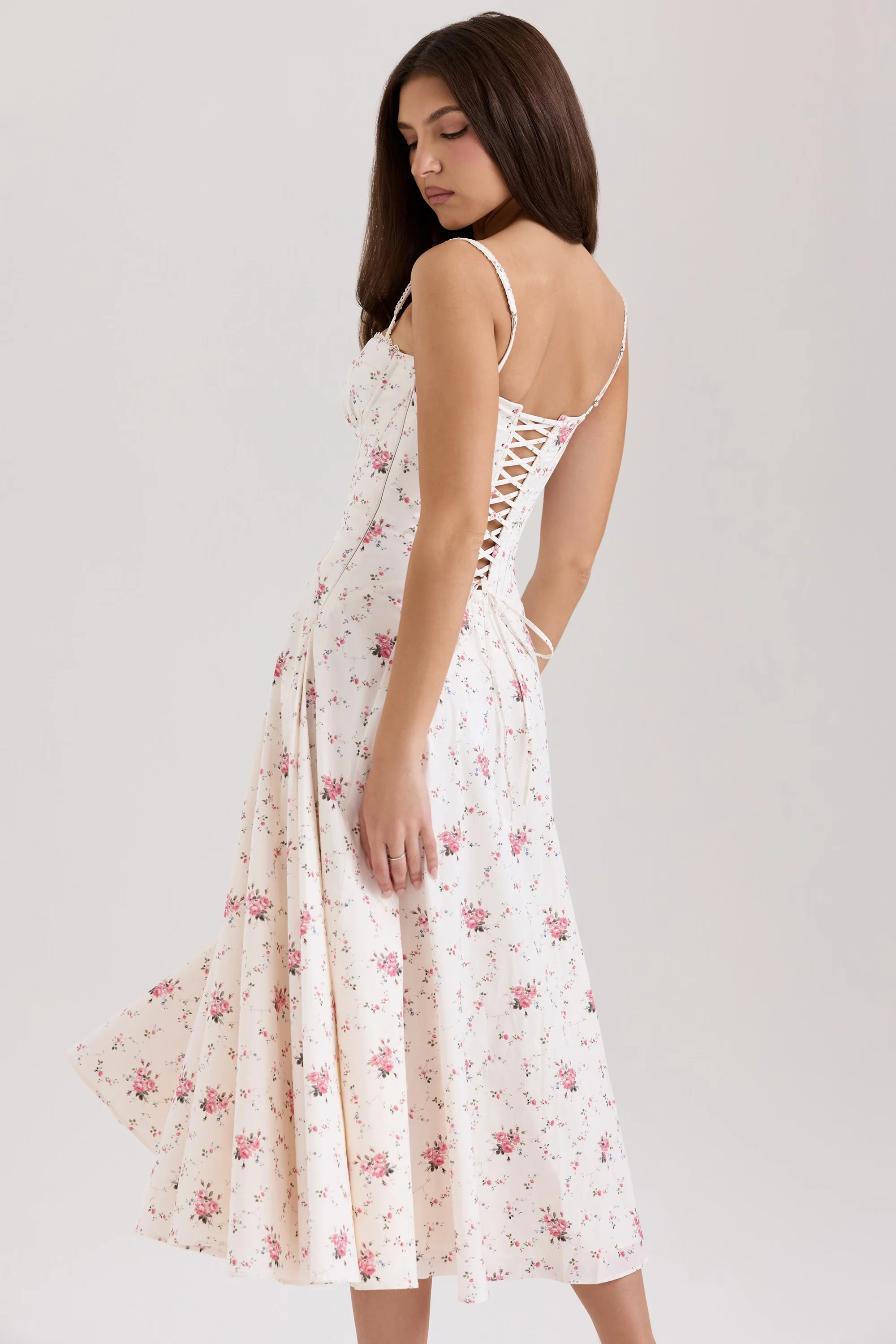 White Stretch Cotton Rose Print Midi Sundress - luluinthesky