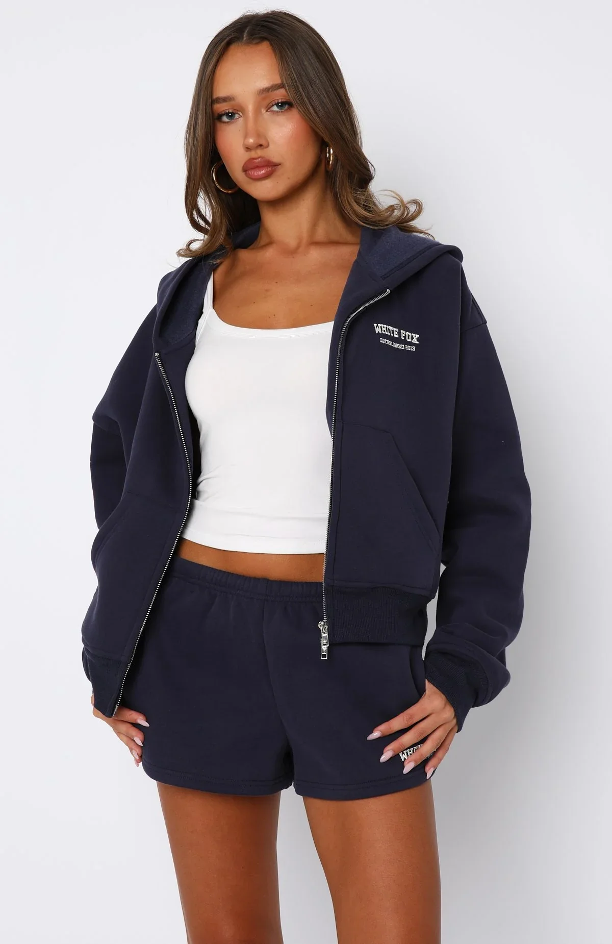 Can't Miss It Boxy Zip Front Hoodie Navy - luluinthesky