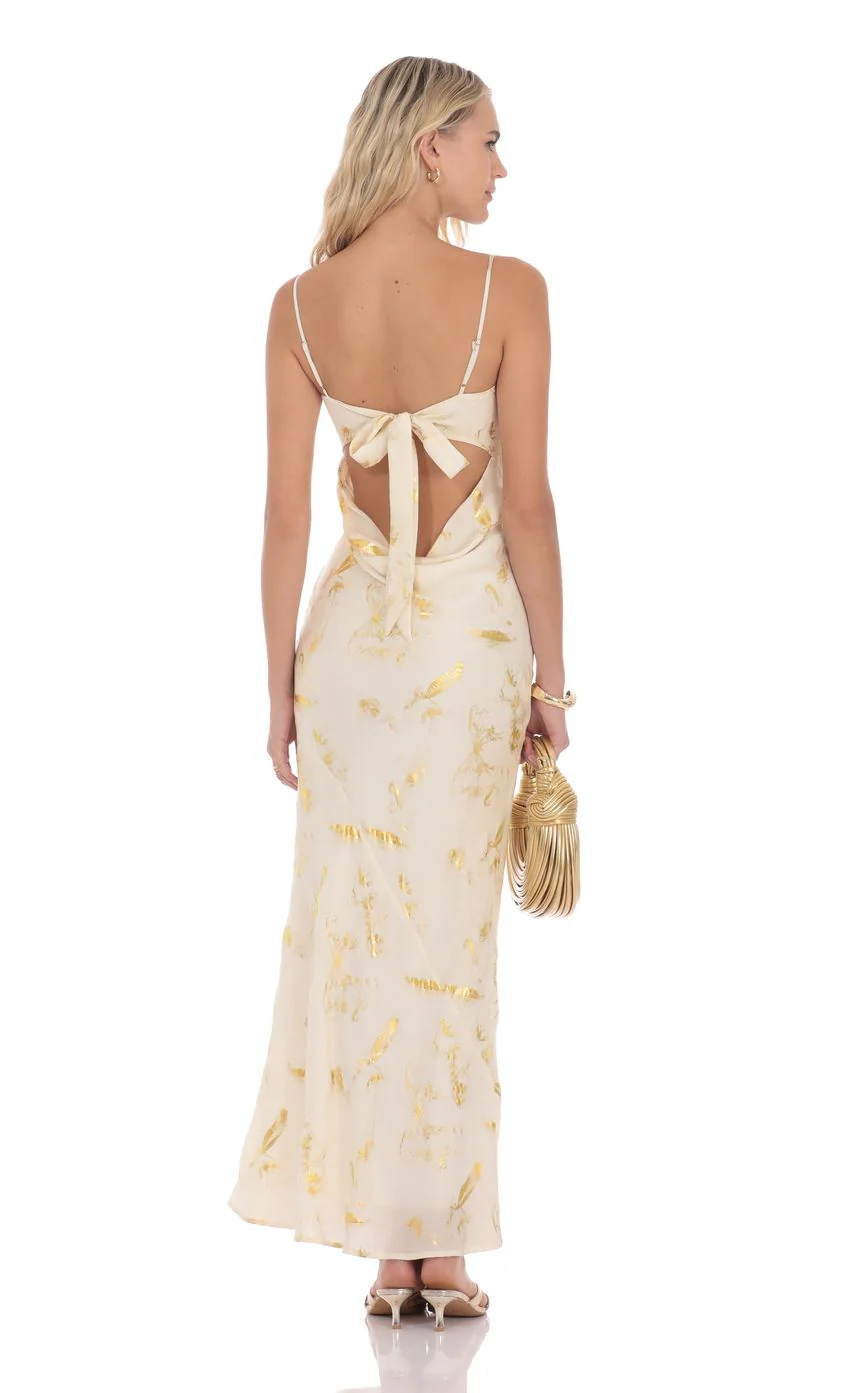 Butterfly Foiled Open Back Maxi Dress in Cream - luluinthesky
