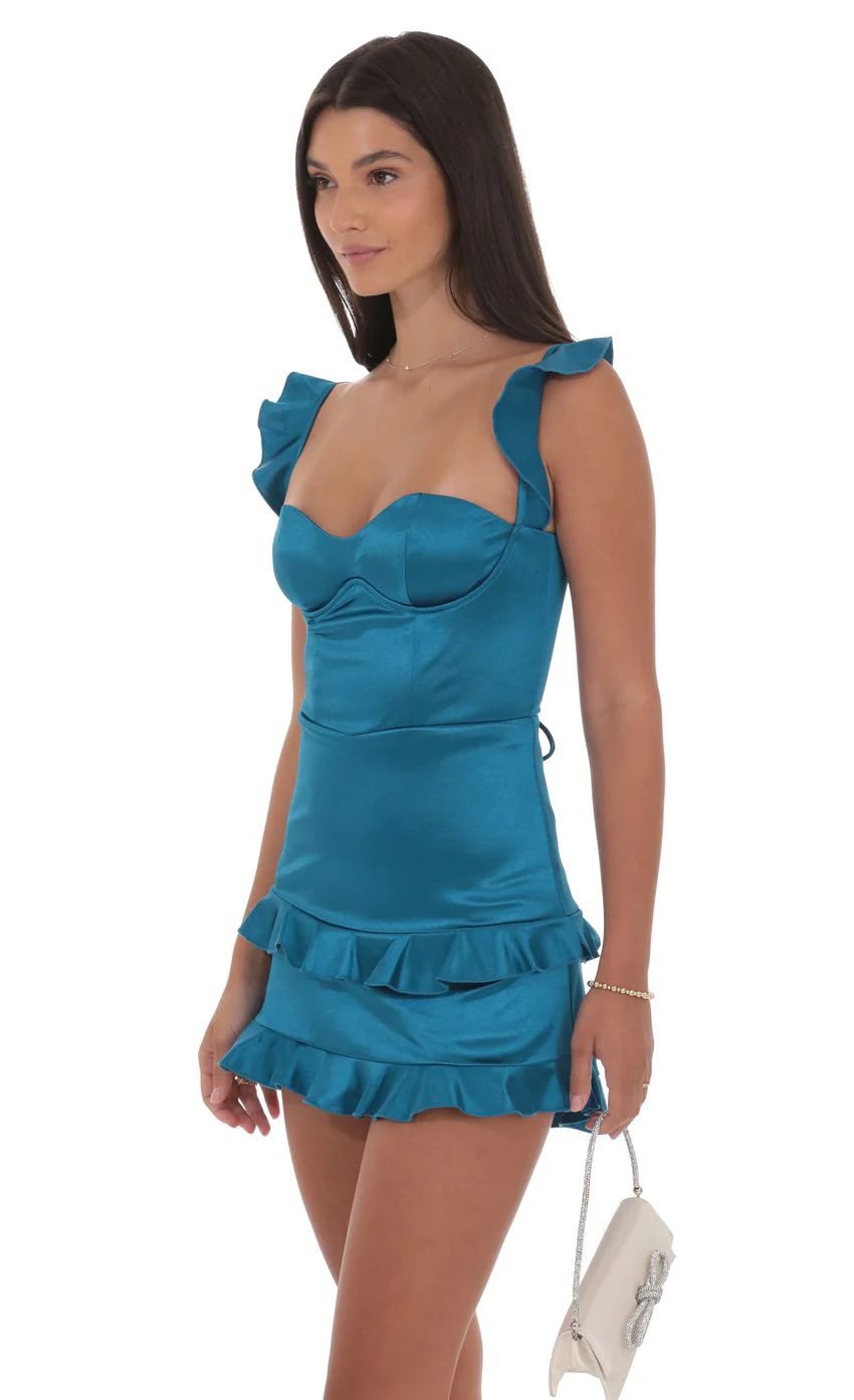 Satin Ruffle Corset Dress in Cobalt - luluinthesky