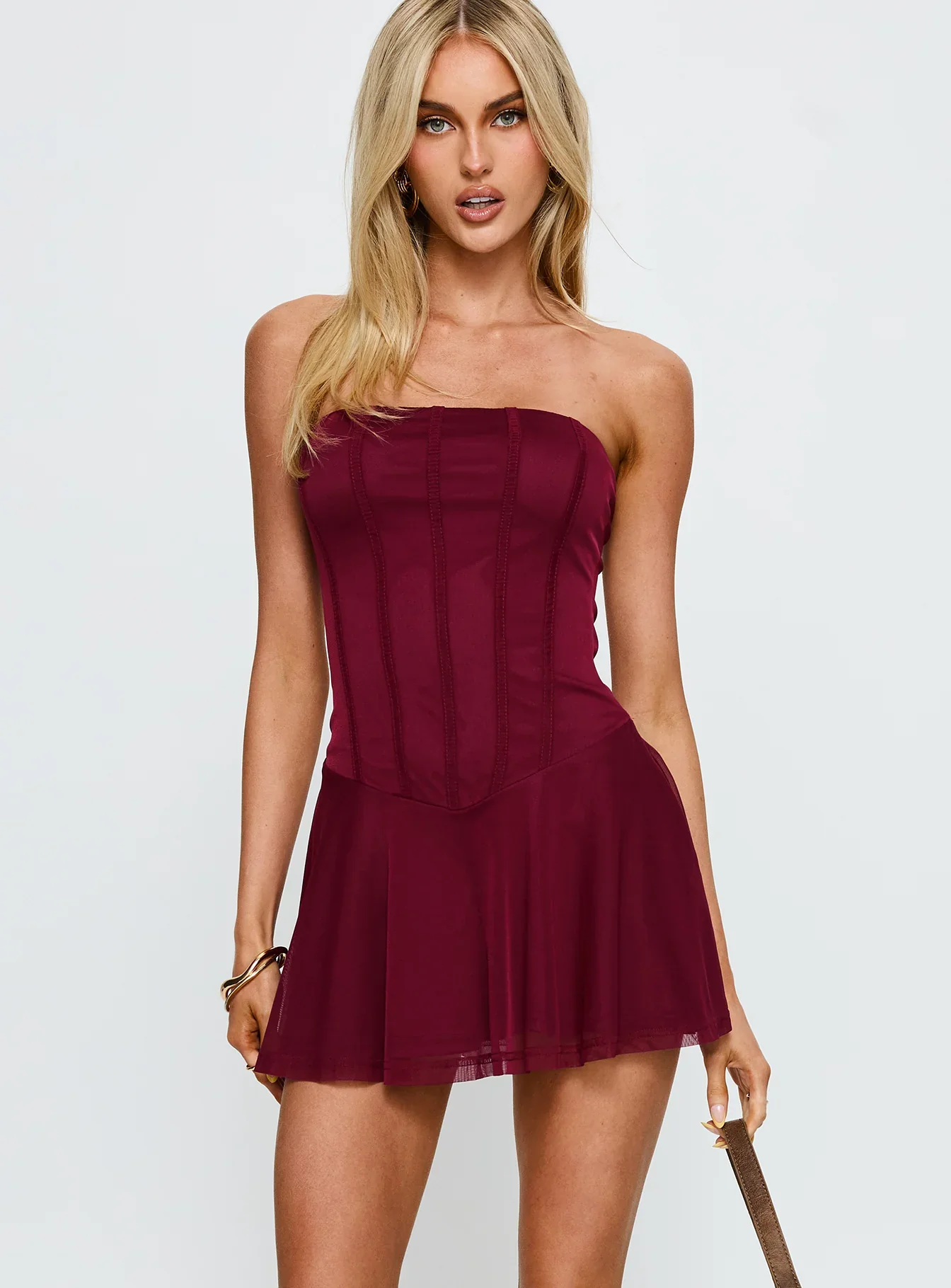 Kristyna Strapless Playsuit Burgundy - luluinthesky