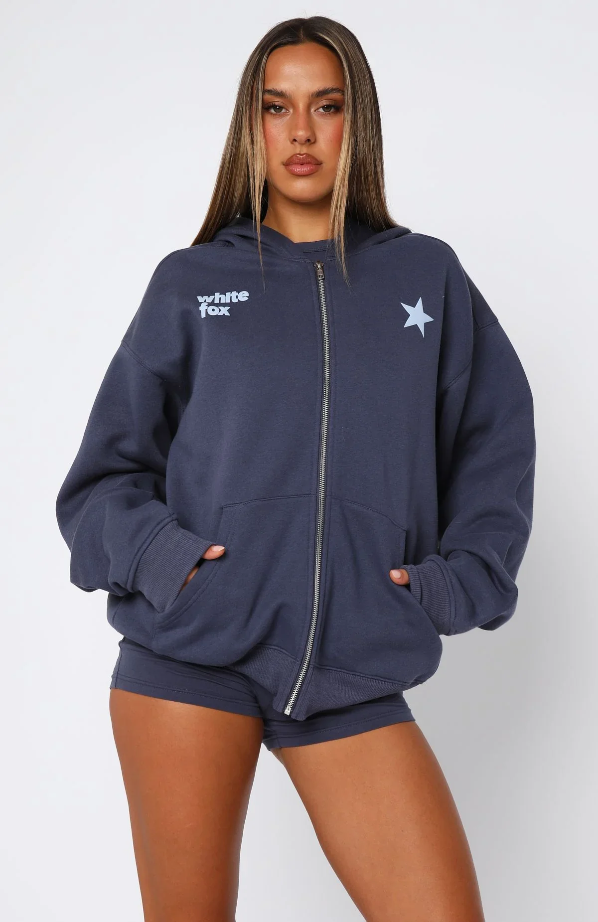 From The Archives Charli Zip Front Hoodie Navy - luluinthesky