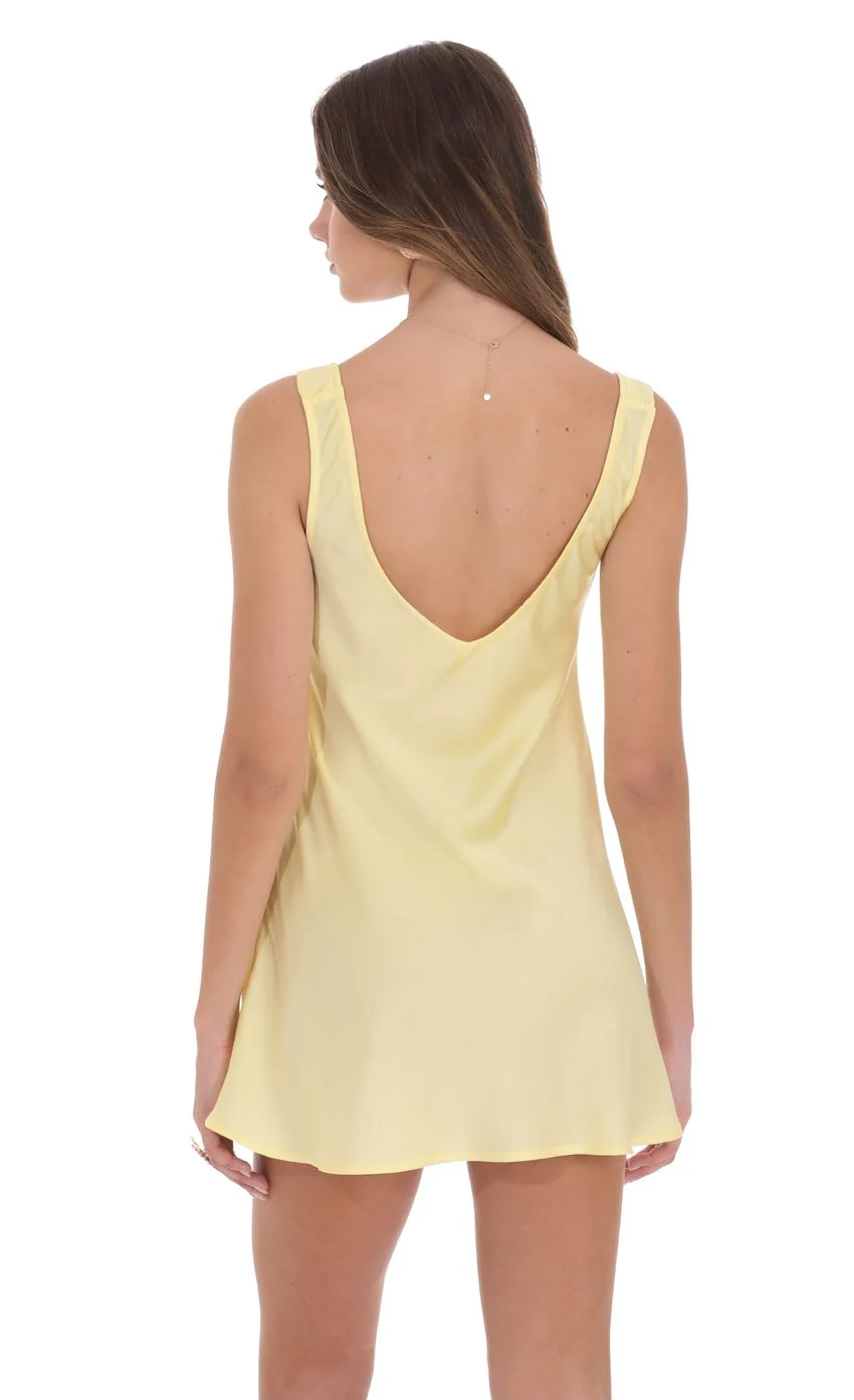 Satin V-Neck Dress in Yellow - luluinthesky