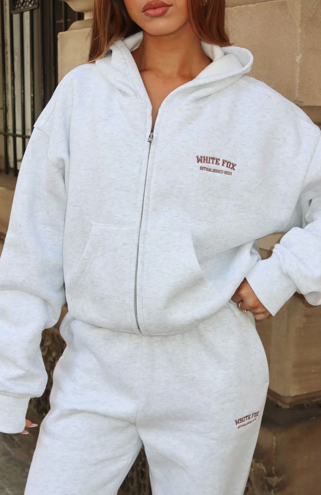 Can't Miss It Boxy Zip Front Hoodie Grey Marle/Rose Gold - luluinthesky