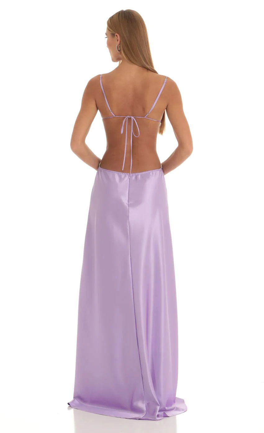 Satin Rhinestone Maxi Dress in Purple - luluinthesky