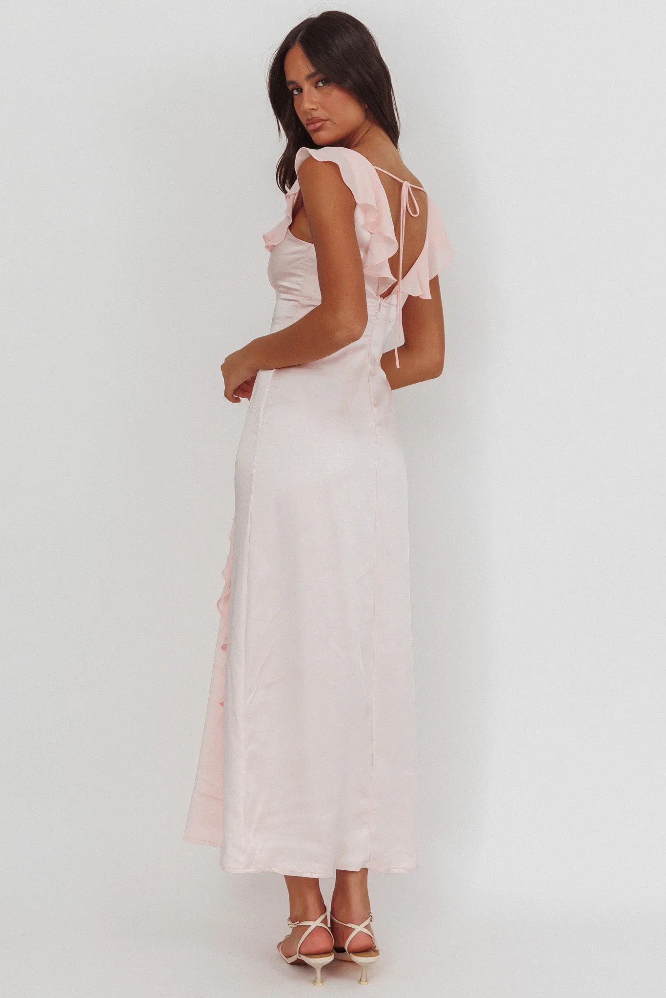 Zerai Ruffle Trimmed Maxi Dress Pink - luluinthesky