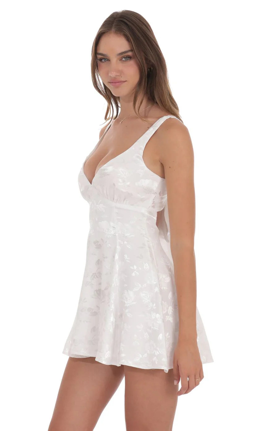 Floral Jacquard A-Line Dress in White - luluinthesky
