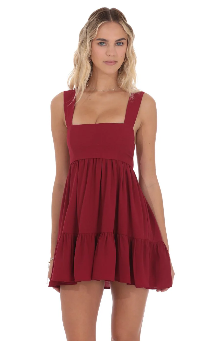 Square Neckline Babydoll Dress in Red - luluinthesky