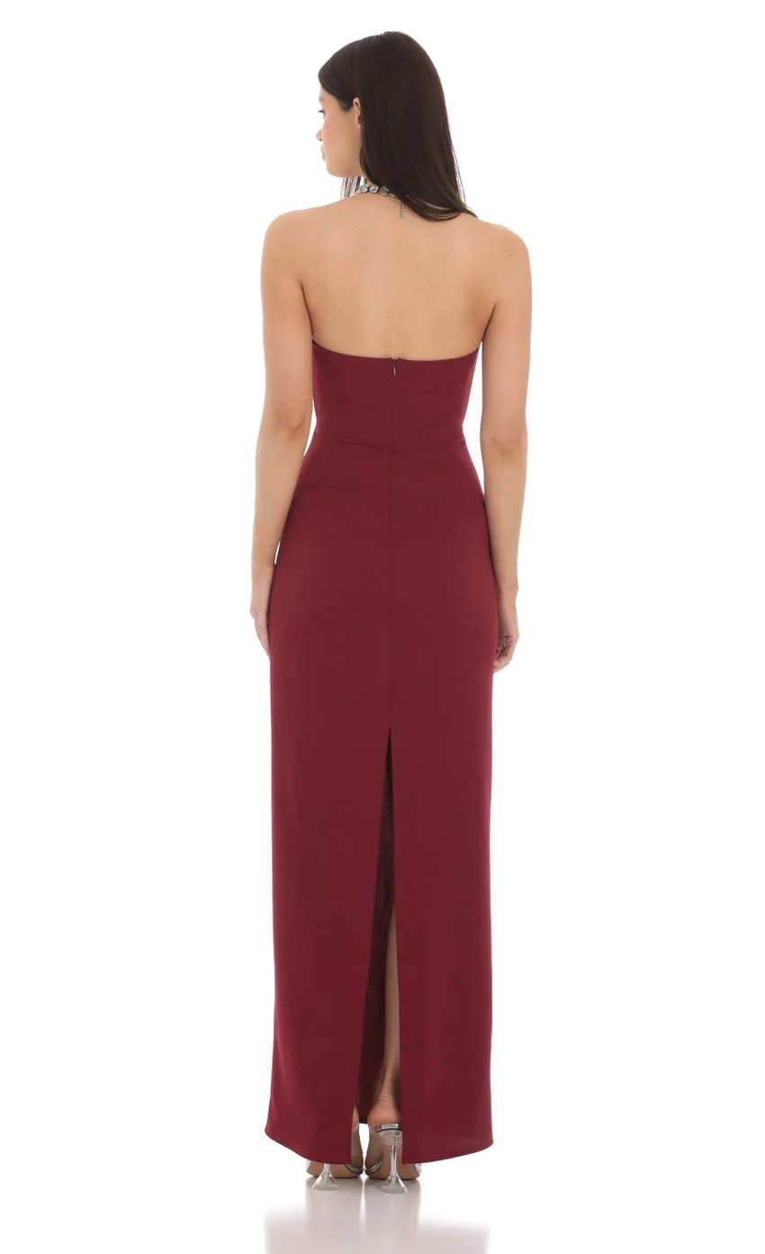 Bow Cutout Strapless Maxi Dress in Maroon - luluinthesky