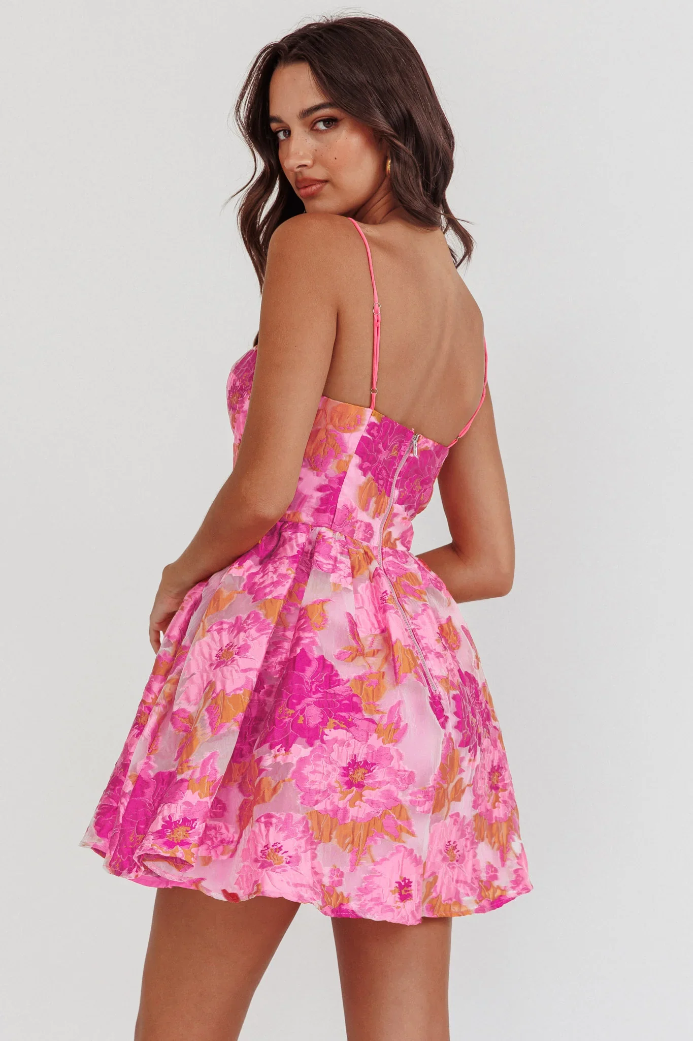 Belle Enchante Cami Strap Jacquard Mini Dress Pink - luluinthesky