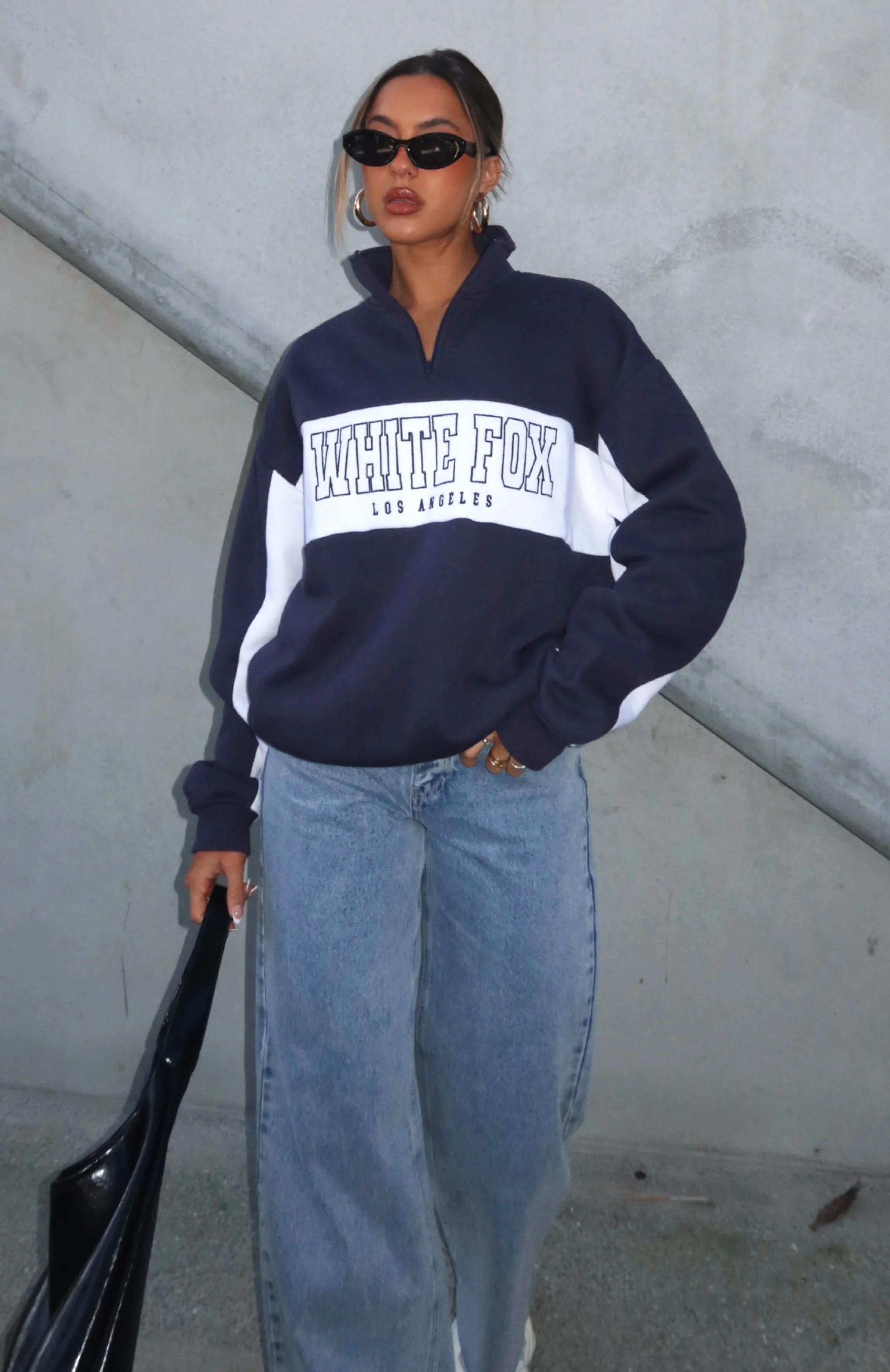 Jokes On You Zip Front Sweater Navy - luluinthesky