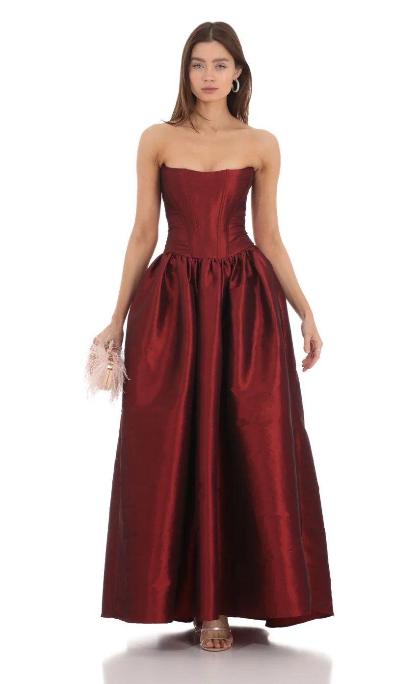 Strapless Corset Gown in Deep Red - luluinthesky