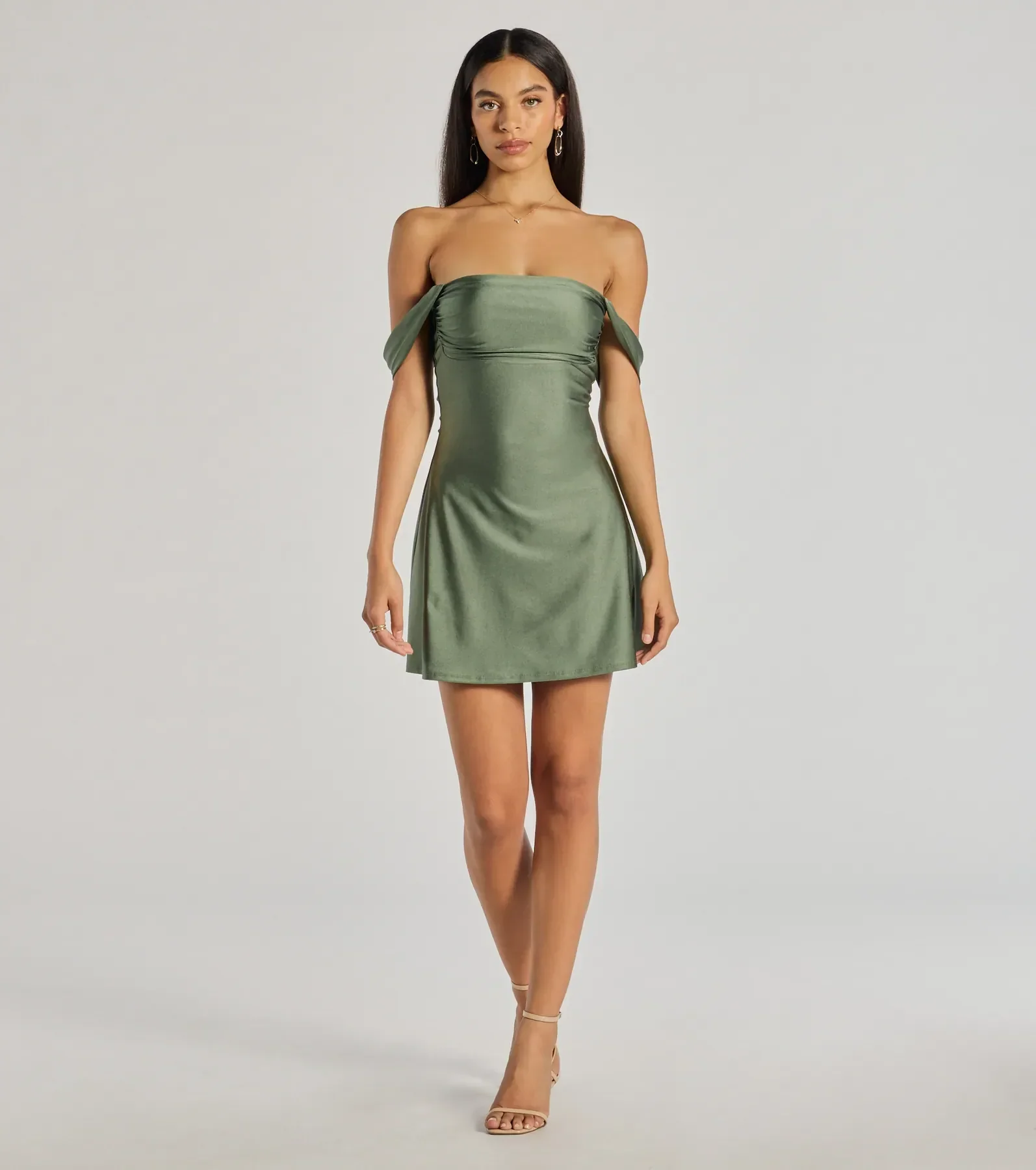 Classics Lover Off-The-Shoulder Satin A-Line Mini Dress - luluinthesky