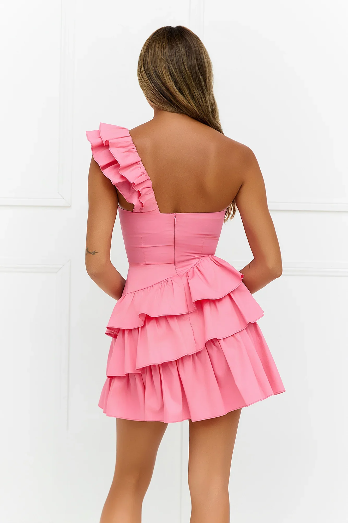 Precious Time One Shoulder Mini Dress Pink - luluinthesky