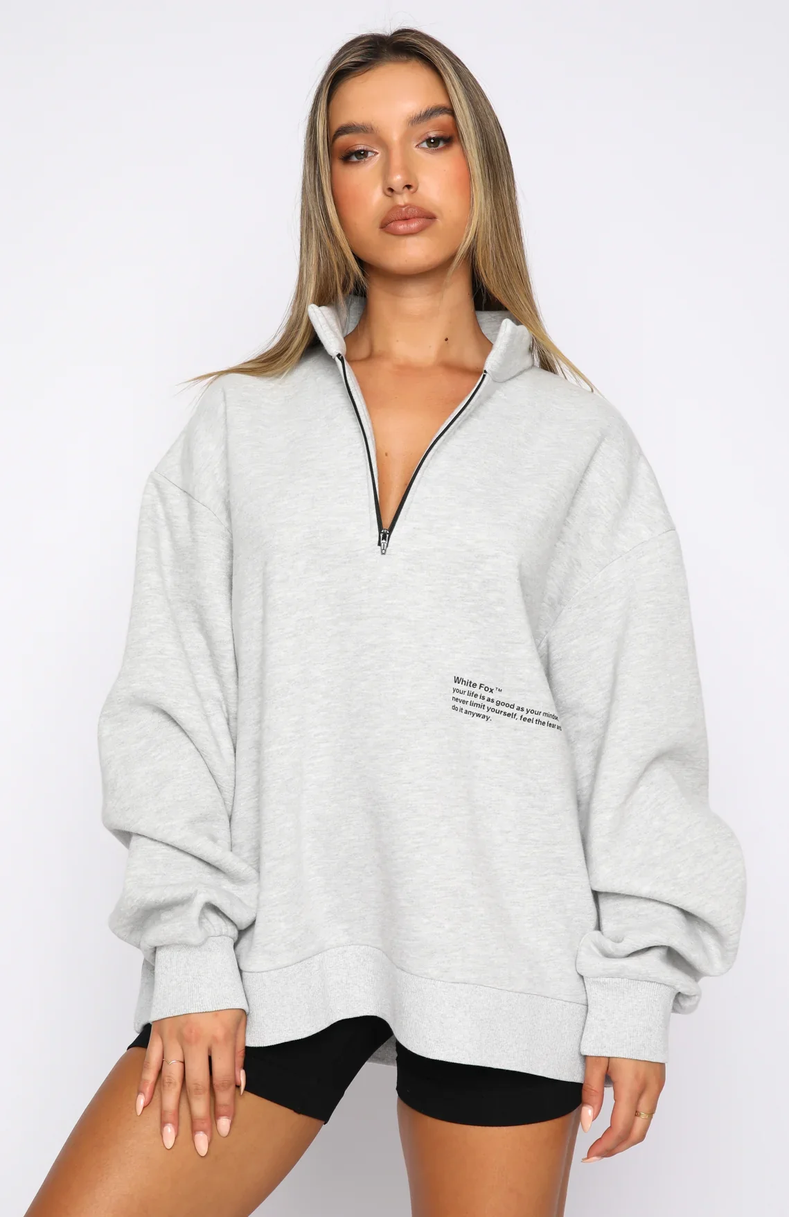 Caught Up With You Zip Front Sweater Grey Marle - luluinthesky