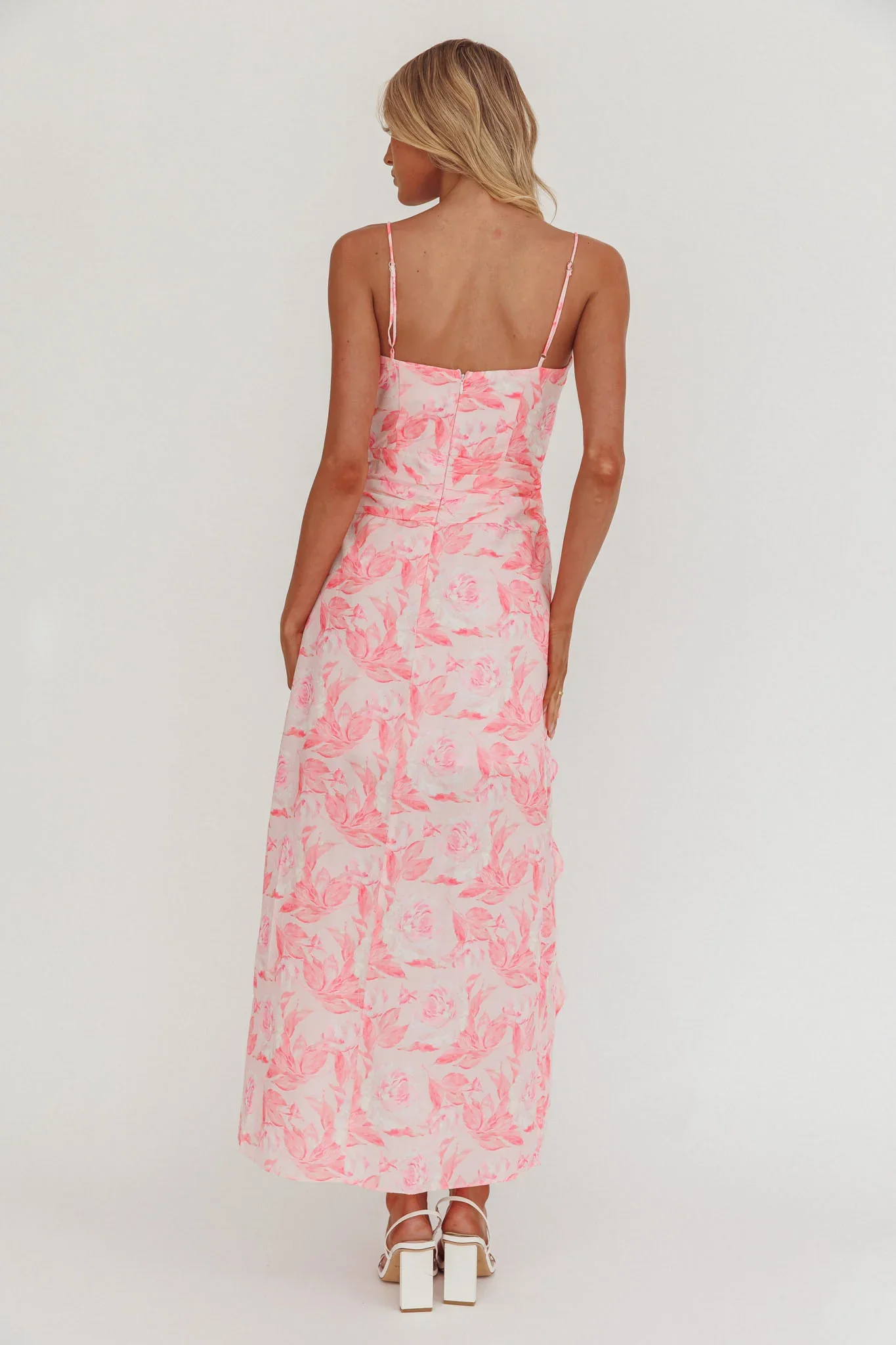 Serif Ruffle Trim Split Maxi Dress Pink - luluinthesky