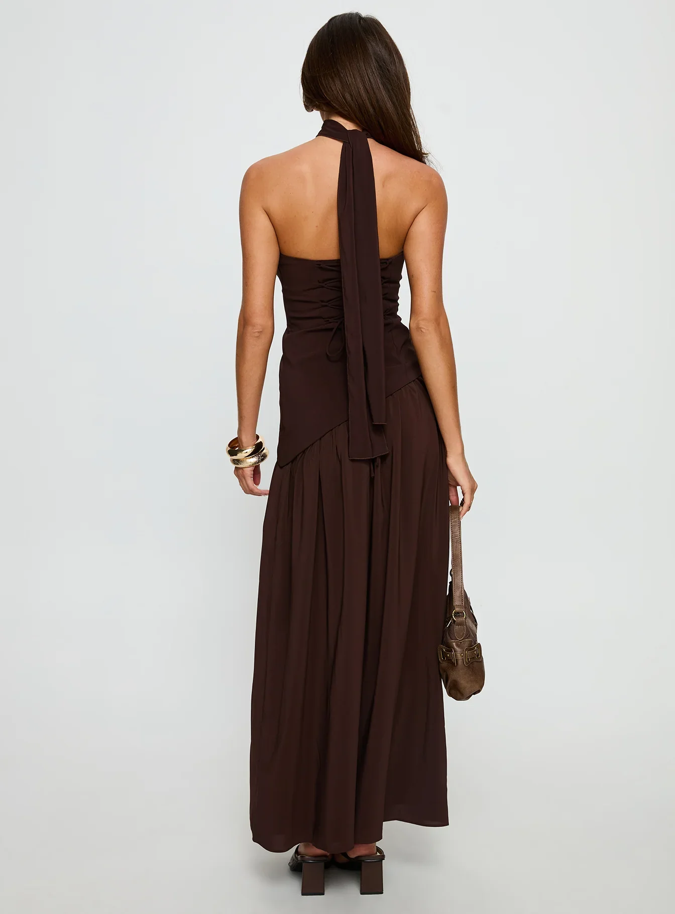 Odela Strapless Drop Waist Maxi Dress Chocolate - luluinthesky