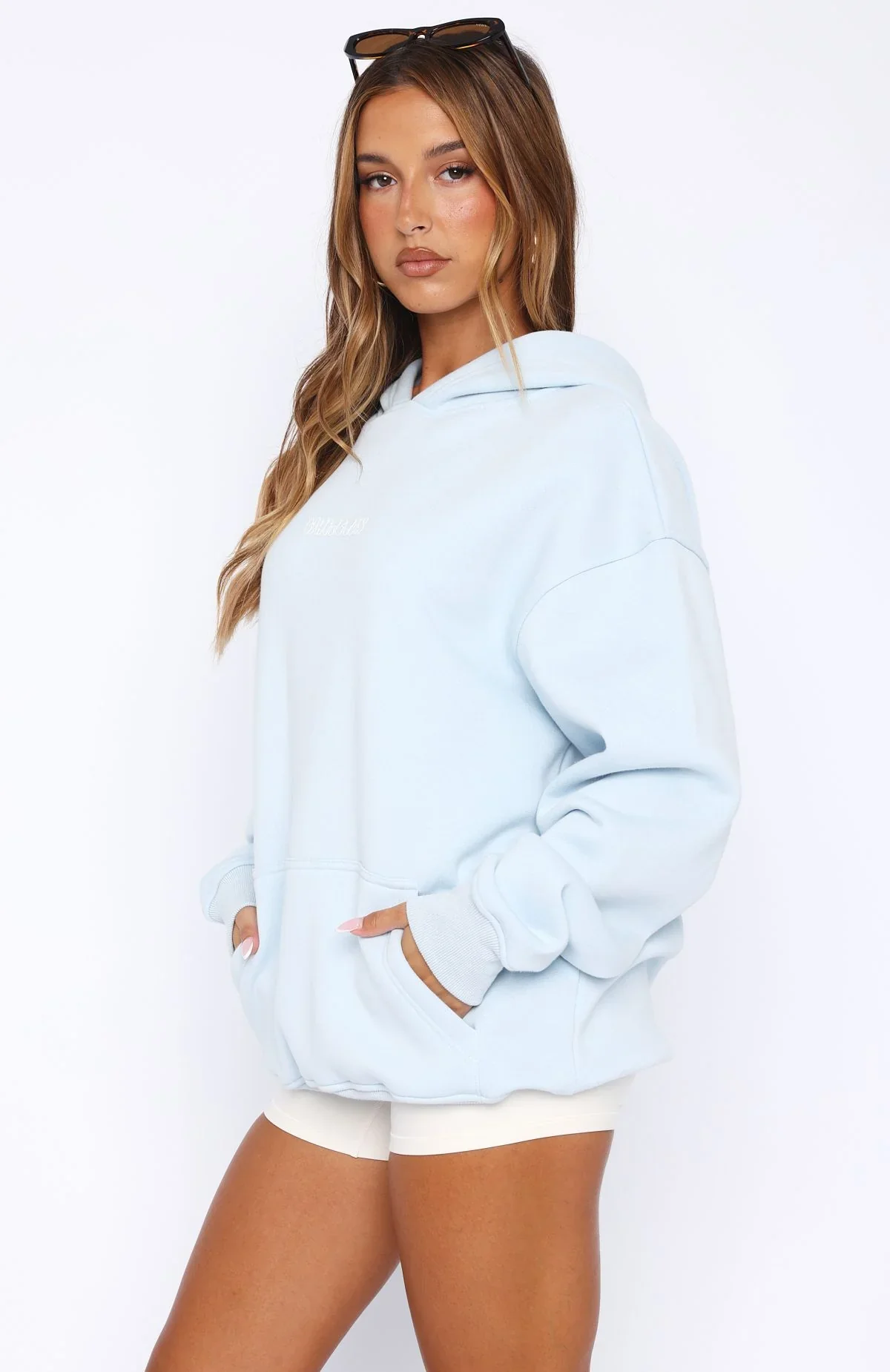 Take A Guess Oversized Hoodie Baby Blue - luluinthesky