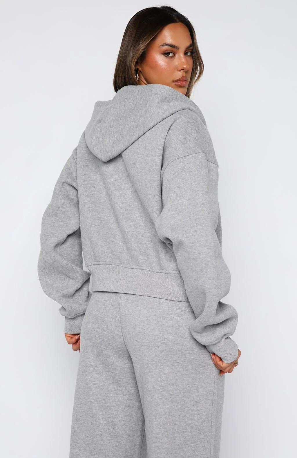 Come A Long Way Boxy Zip Front Hoodie Grey Marle - luluinthesky