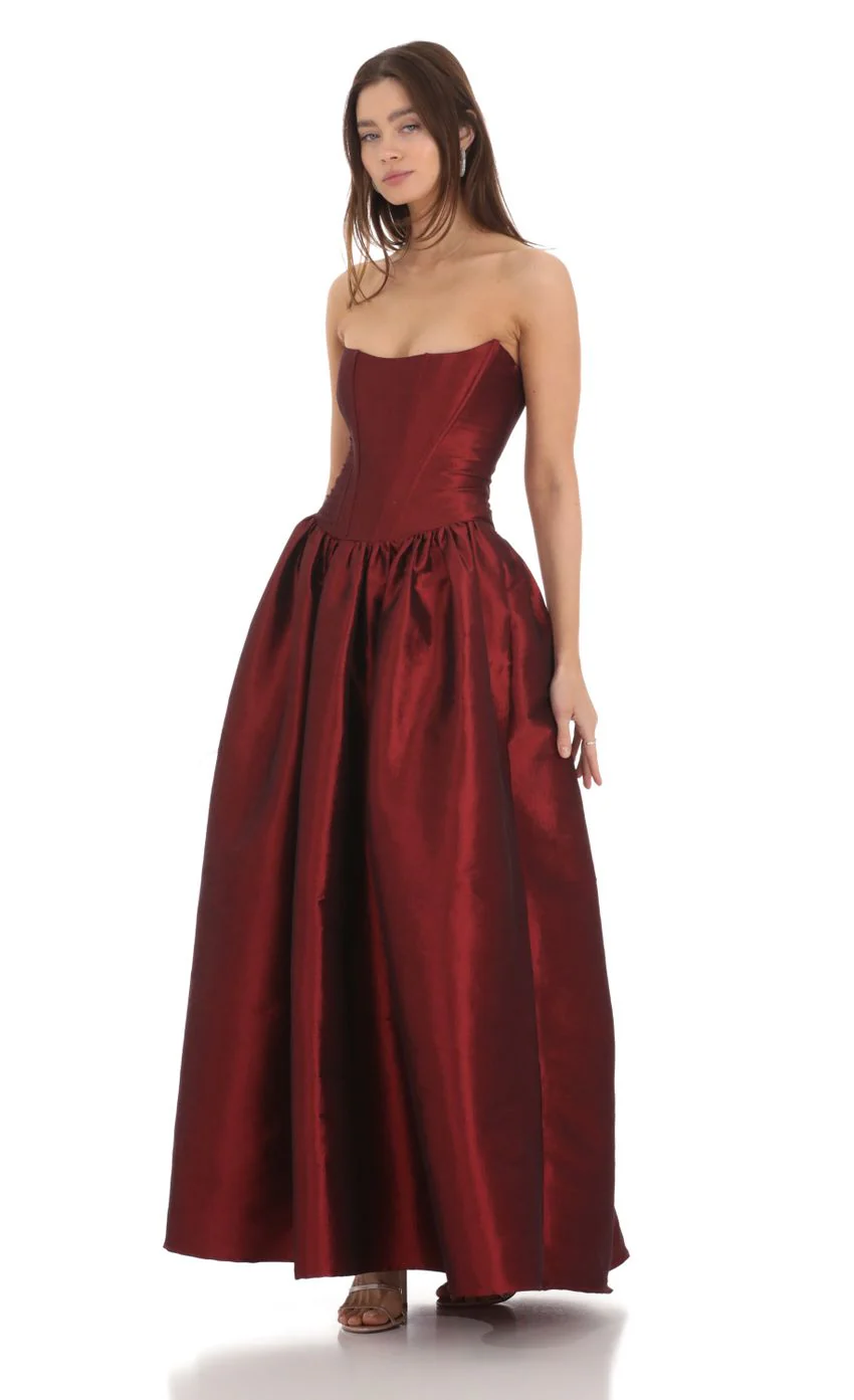 Strapless Corset Gown in Deep Red - luluinthesky