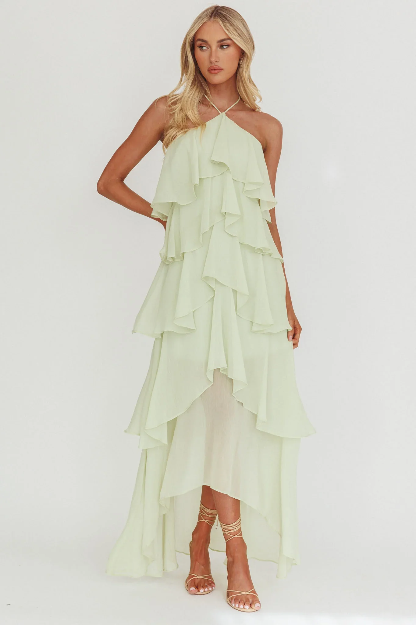 Darylyn Tiered Ruffle Maxi Dress Sage - luluinthesky