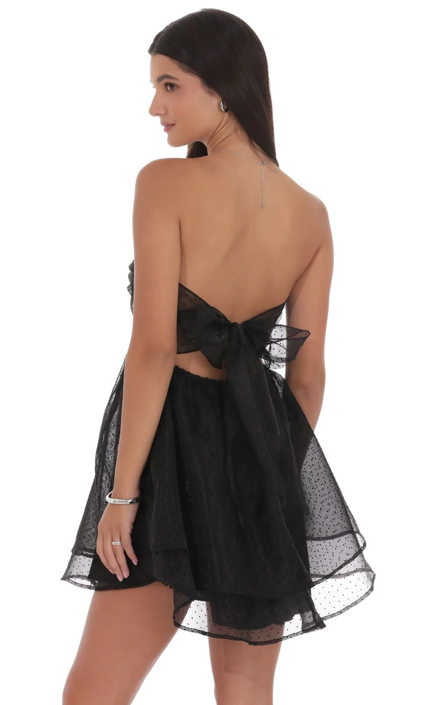 Dotted Cutout Babydoll Dress in Black - luluinthesky